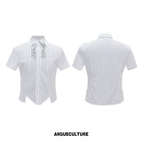 Asymmetric Stripe Shirt with Shoulder-Pad Detail | Streetwear - White