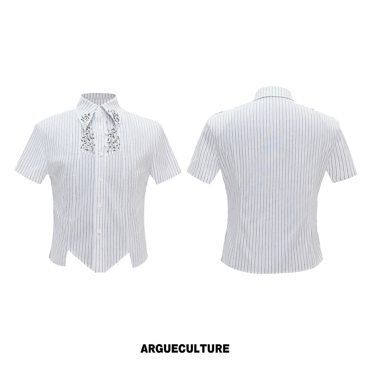 Asymmetric Stripe Shirt with Shoulder-Pad Detail | Streetwear - White