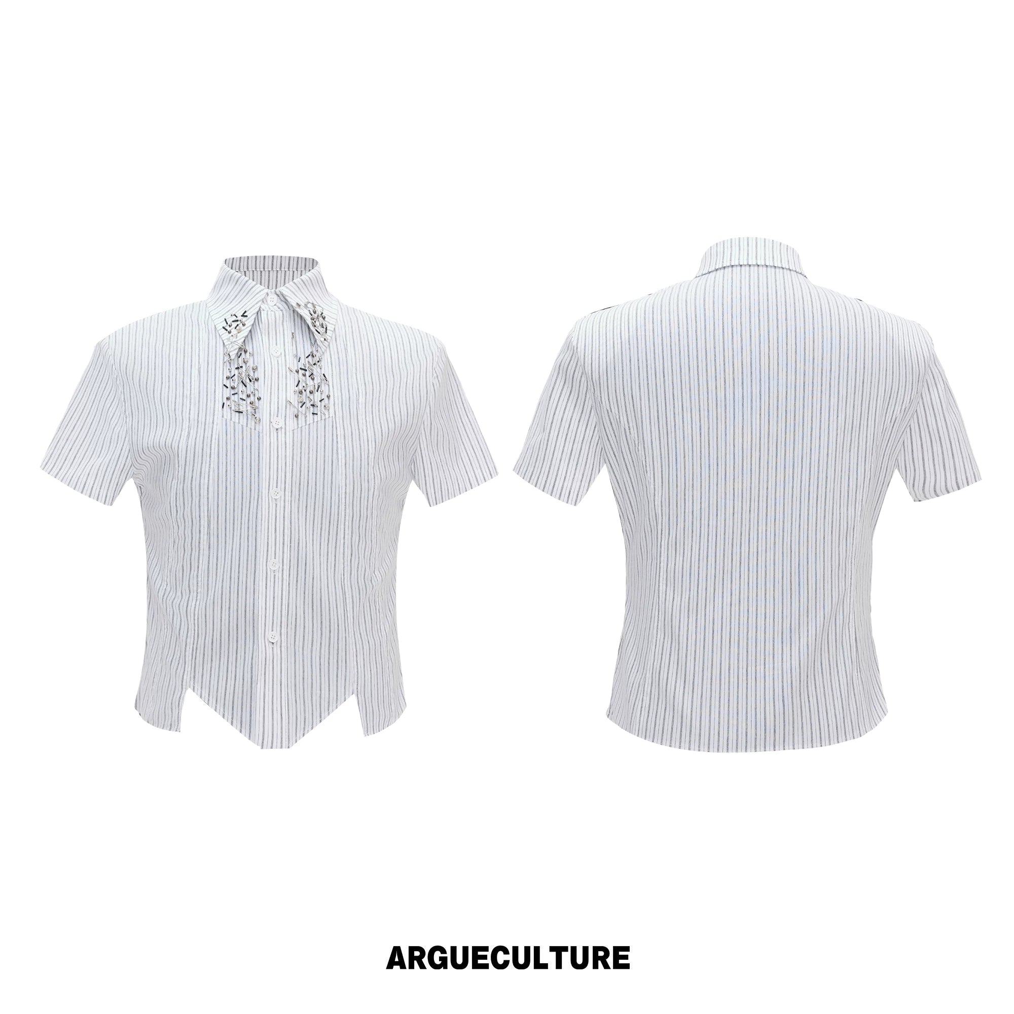 Asymmetric Stripe Shirt with Shoulder-Pad Detail | Streetwear - White