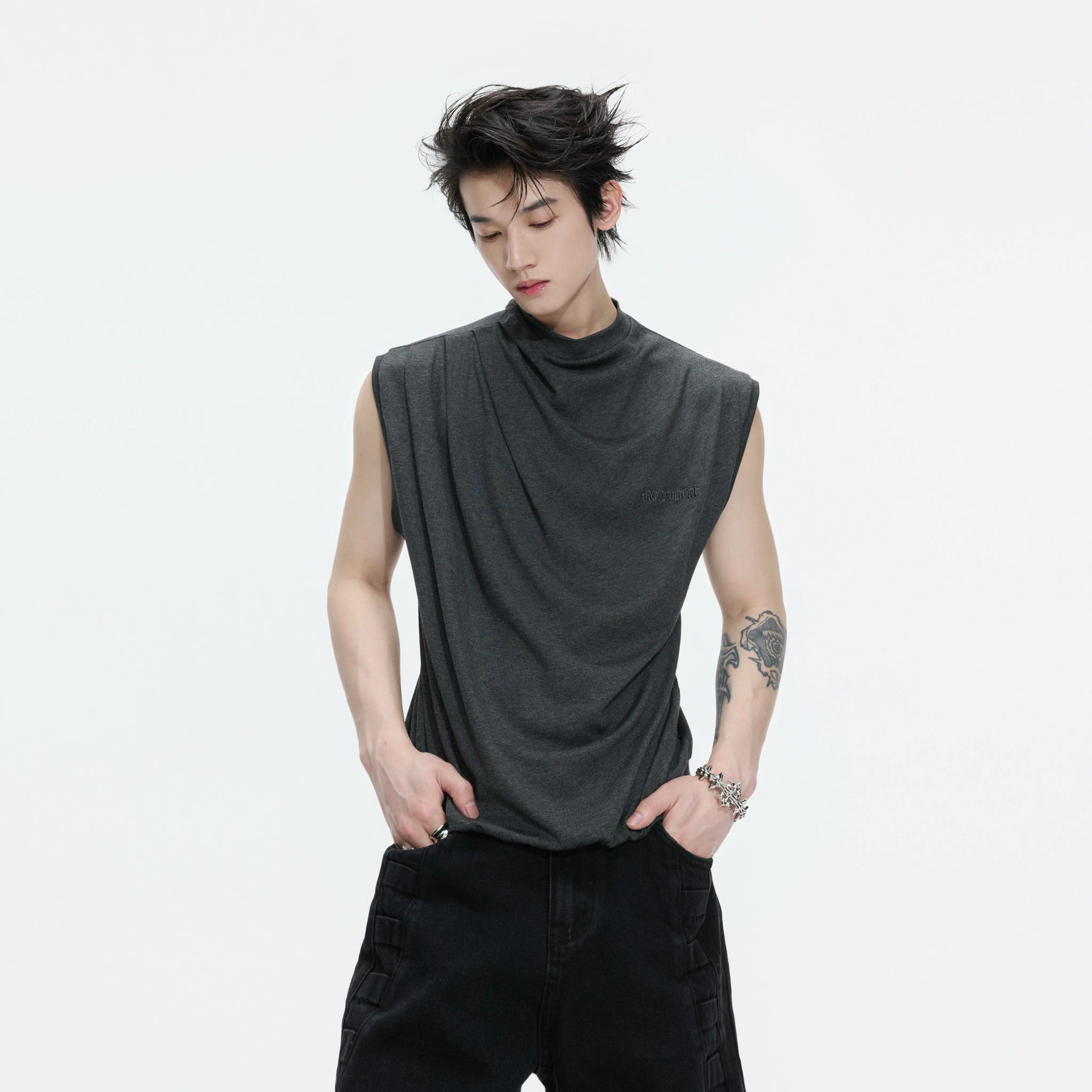 Modal Cotton Sleeveless Tee with Embroidered Lettering - main image 1