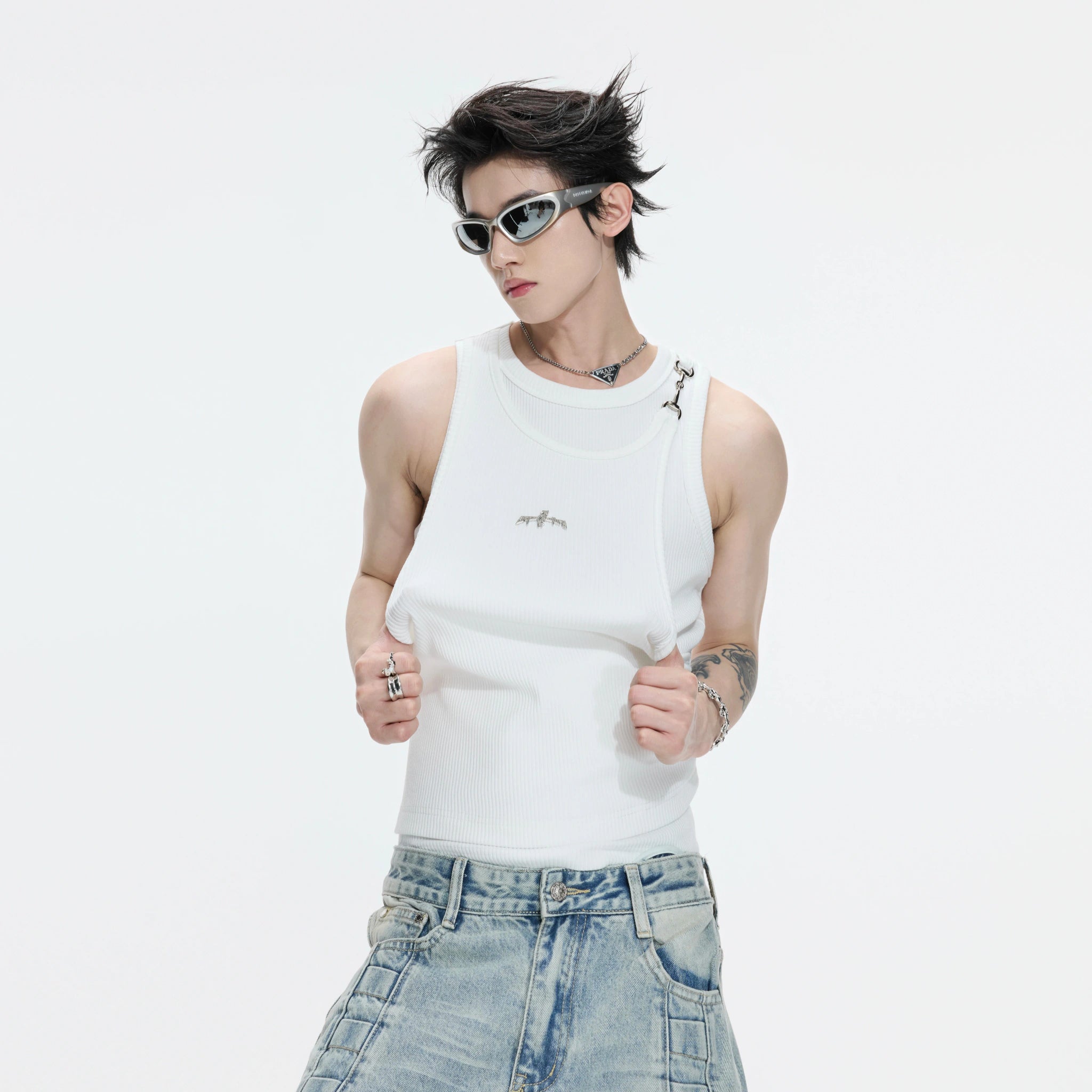 Faux-Layer Ribbed Tank with Metal Hardware - main image 1