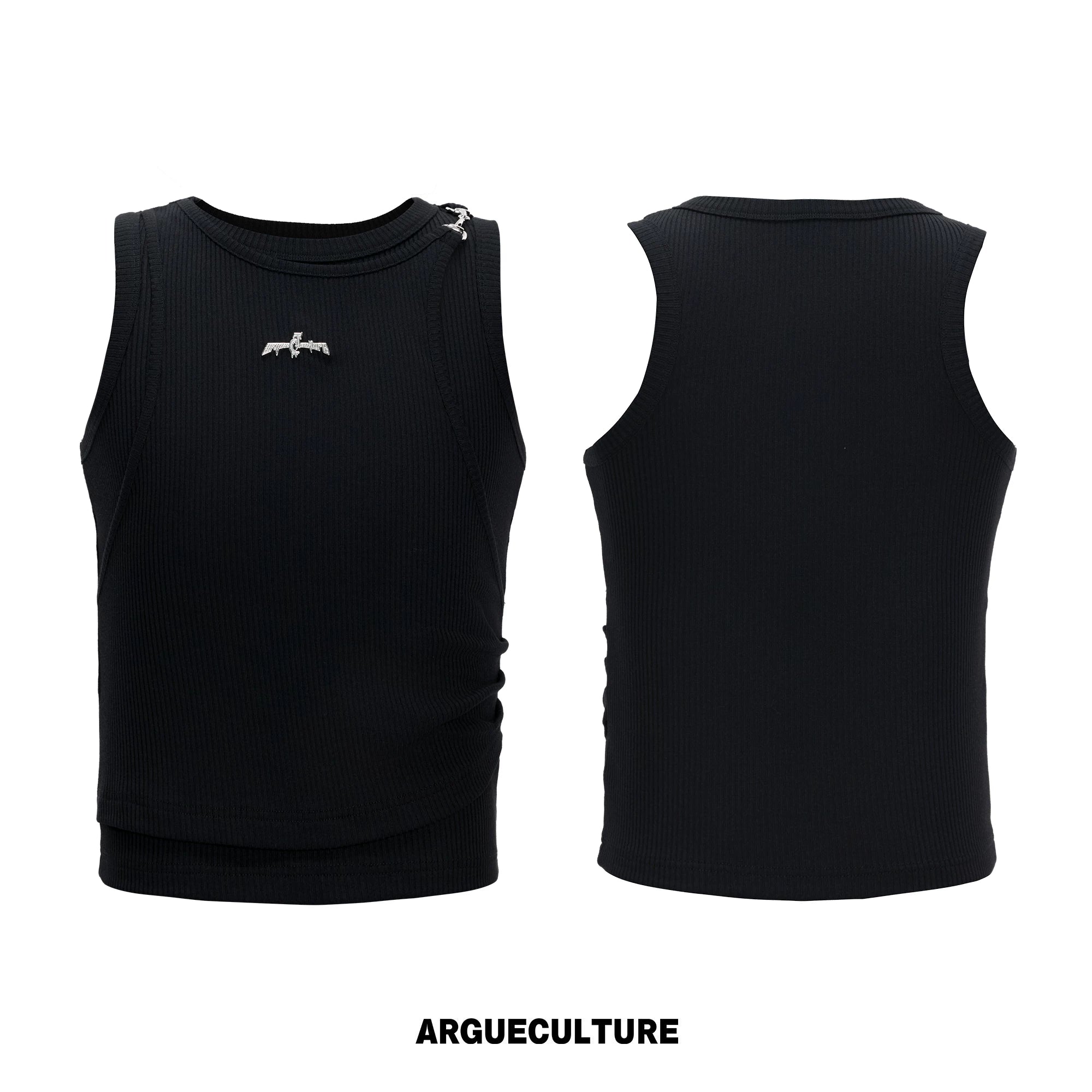 Faux-Layer Ribbed Tank with Metal Hardware - Black Top