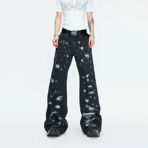 Distressed Rivet Wide-Leg Jeans in Washed Black - main image 5