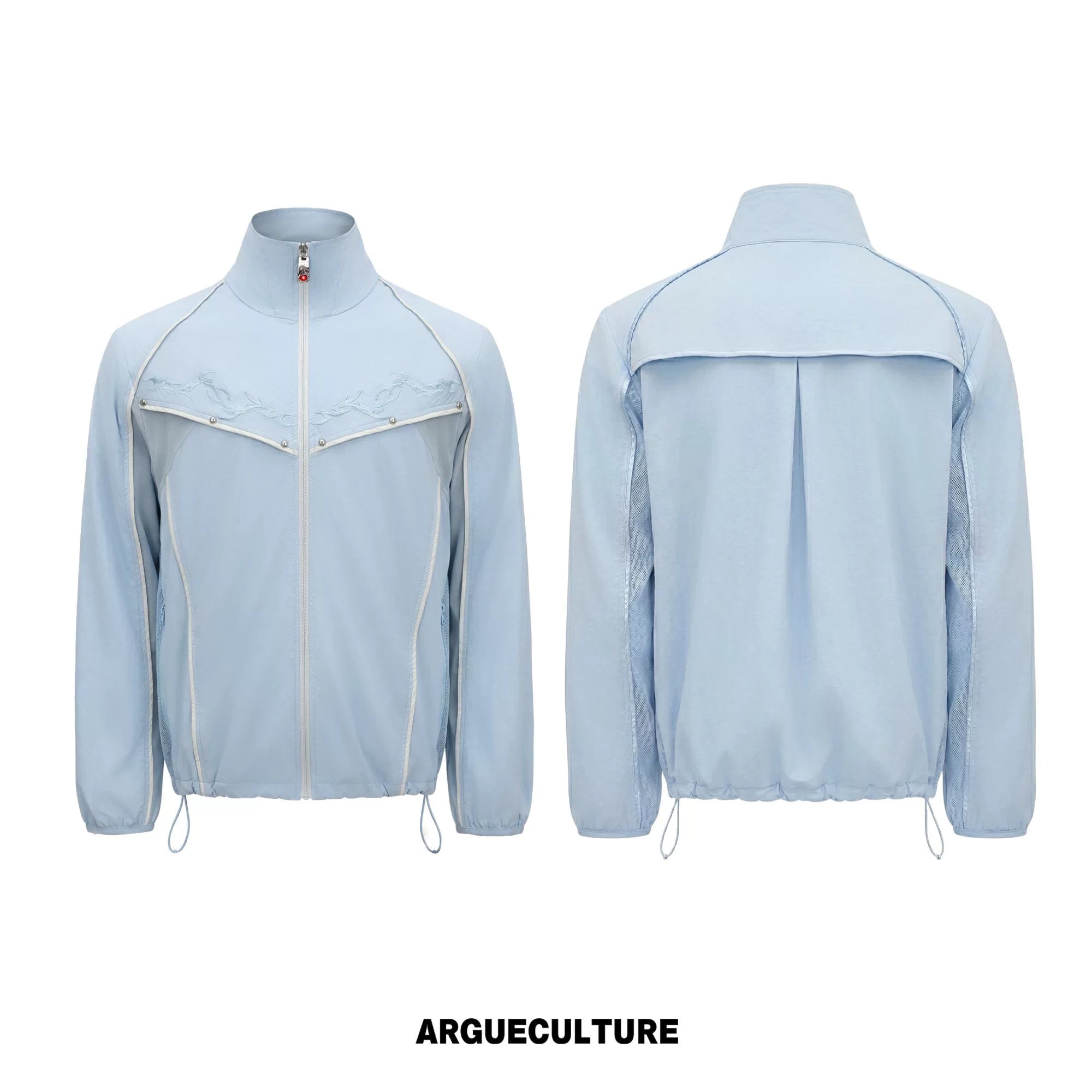 UPF 50+ Embroidered Stand-Collar Sun Jacket - Glacier Blue