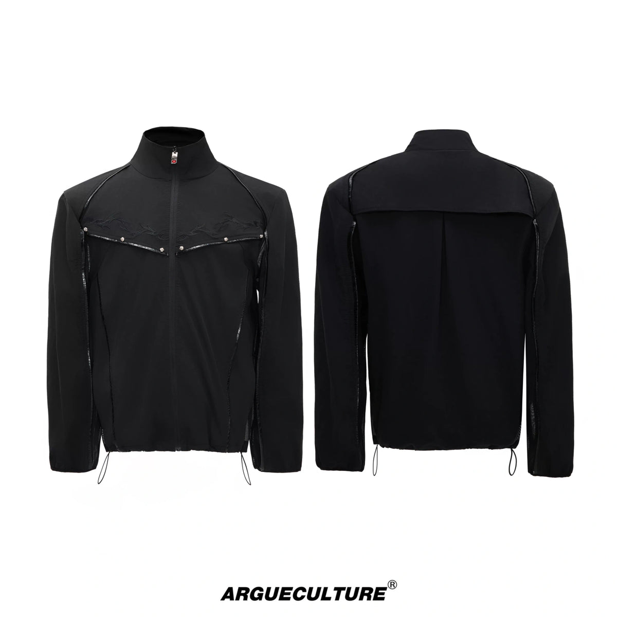 UPF 50+ Embroidered Stand-Collar Sun Jacket - Black