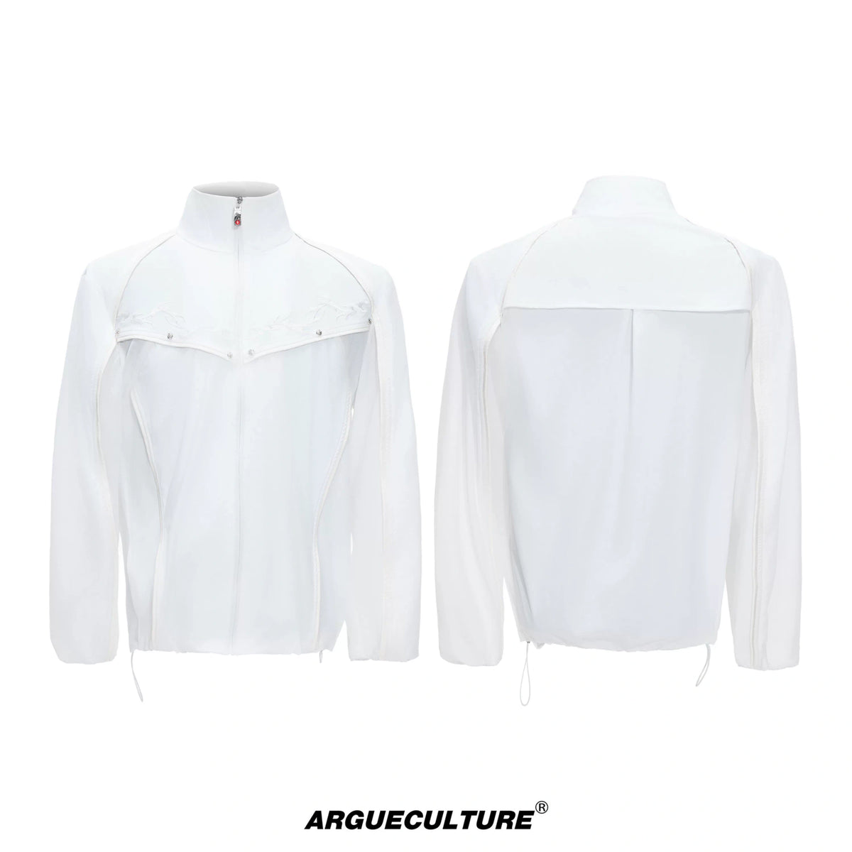 UPF 50+ Embroidered Stand-Collar Sun Jacket - White