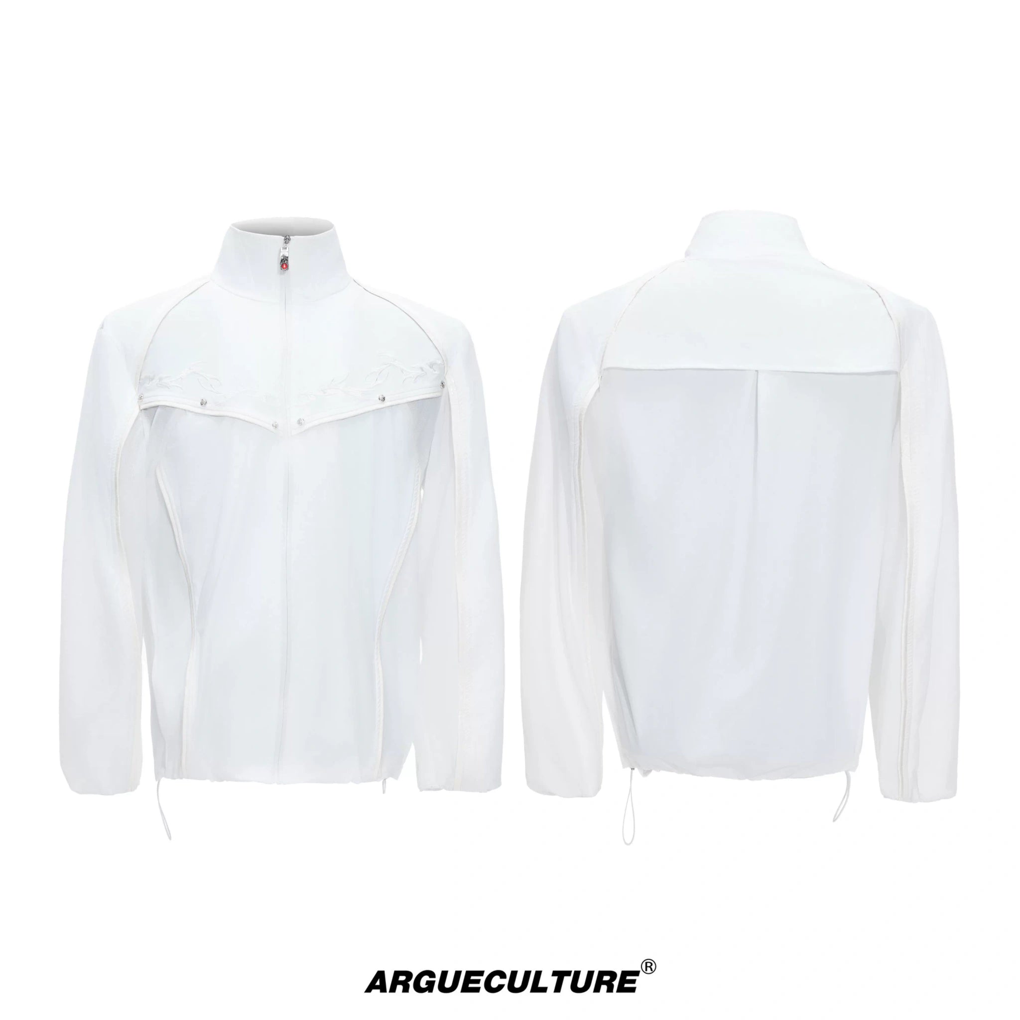 UPF 50+ Embroidered Stand-Collar Sun Jacket - White