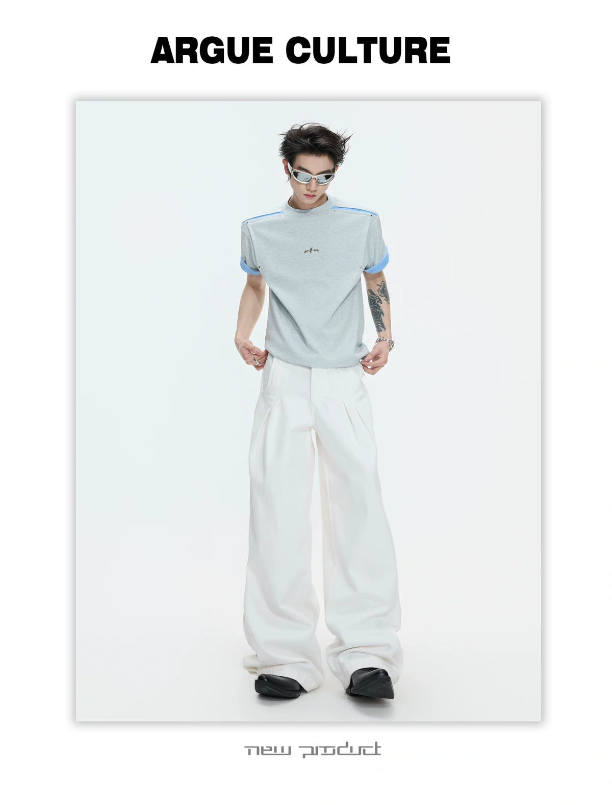 Contrast-Panel Unisex Crew Neck T-Shirt for Summer - description image 3
