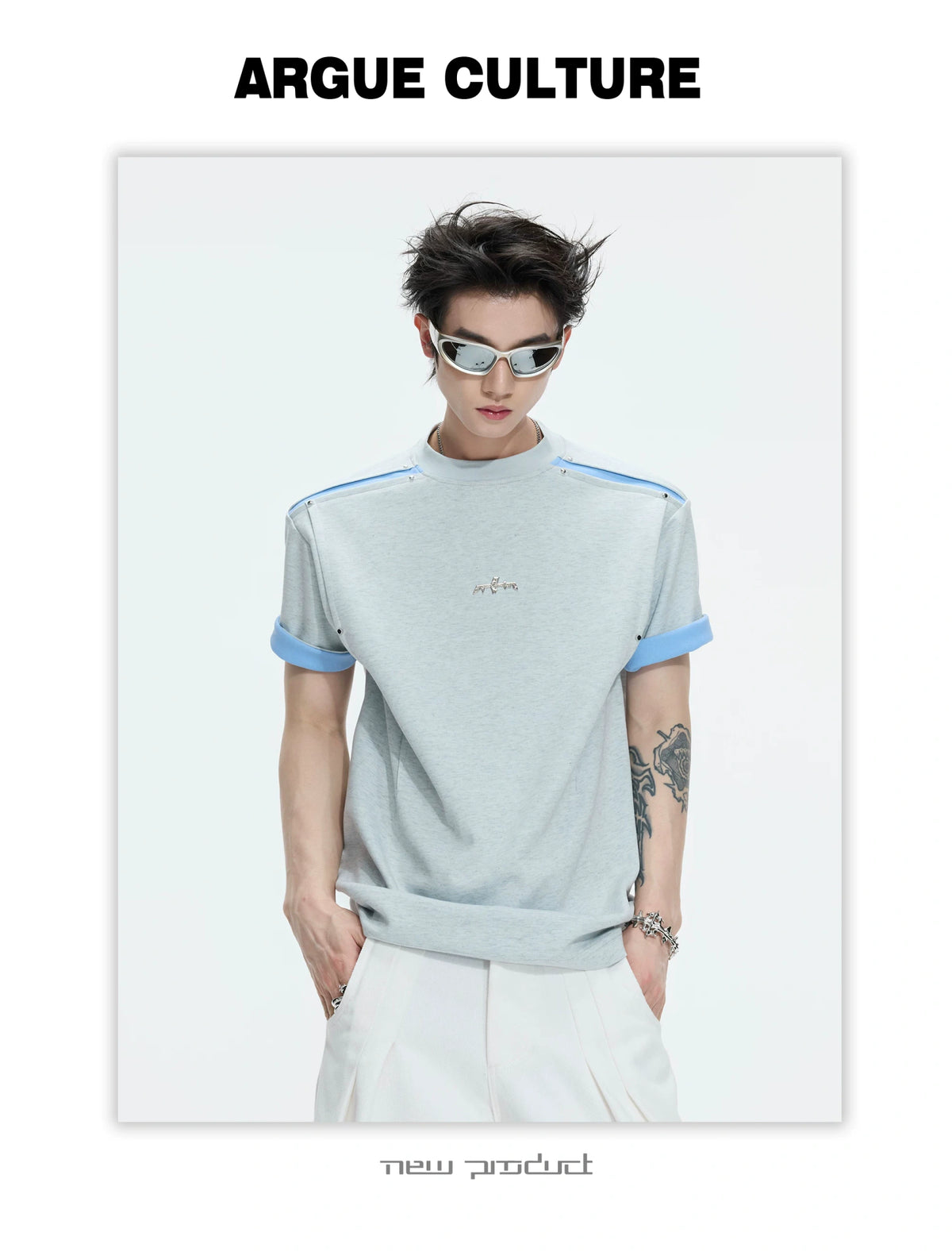 Contrast-Panel Unisex Crew Neck T-Shirt for Summer - description image 4