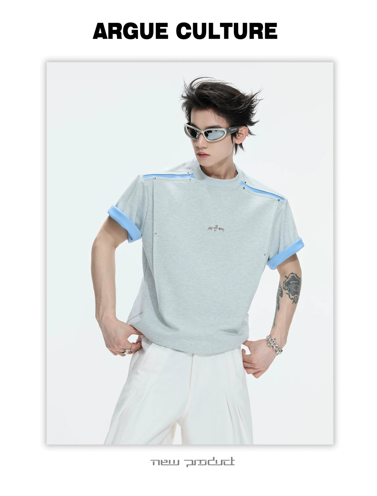 Contrast-Panel Unisex Crew Neck T-Shirt for Summer - description image 5