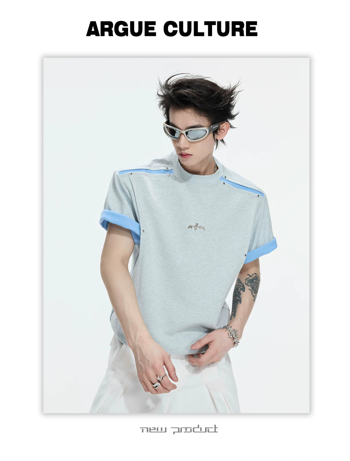 Contrast-Panel Unisex Crew Neck T-Shirt for Summer - description image 6