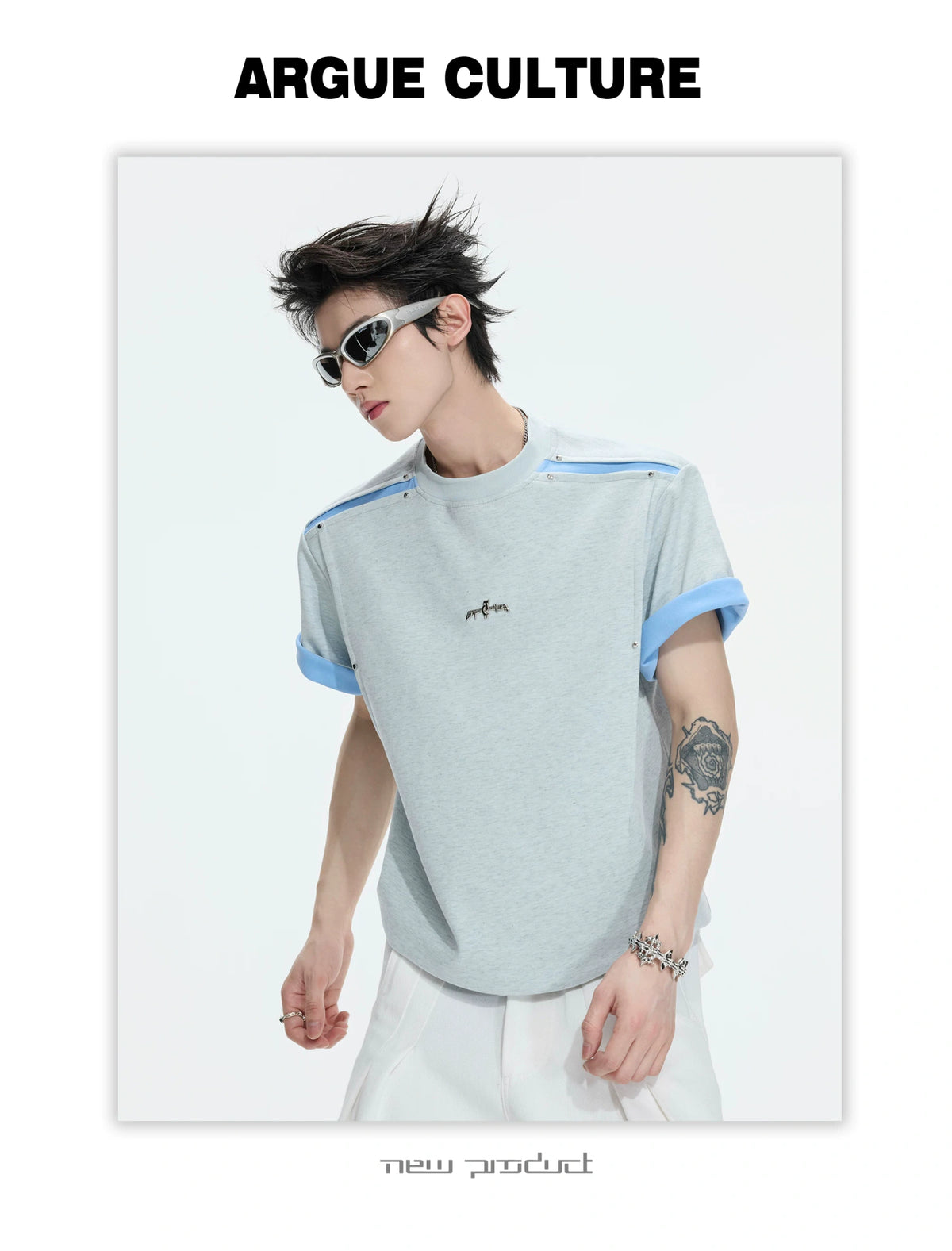 Contrast-Panel Unisex Crew Neck T-Shirt for Summer - description image 7