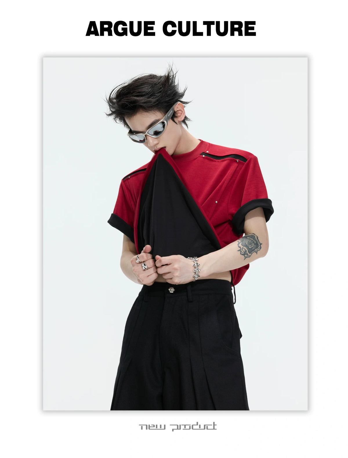Contrast-Panel Unisex Crew Neck T-Shirt for Summer - description image 8