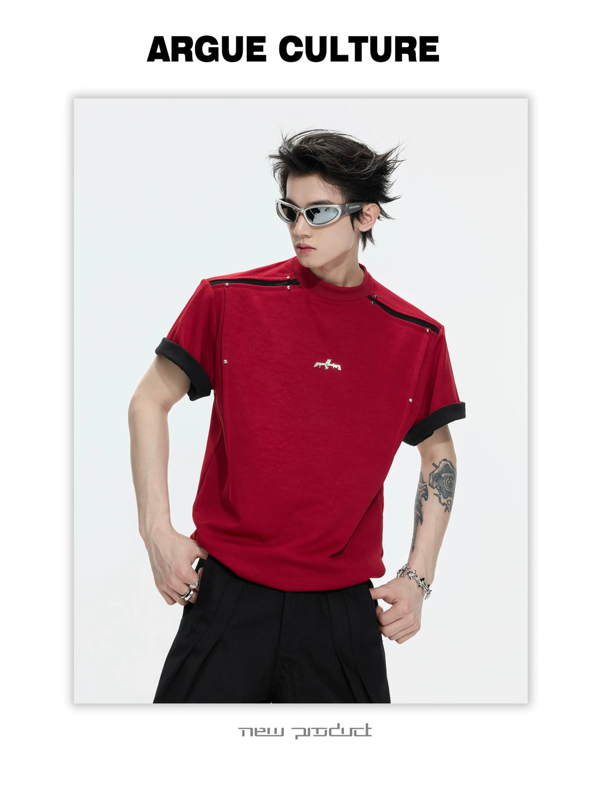 Contrast-Panel Unisex Crew Neck T-Shirt for Summer - description image 10