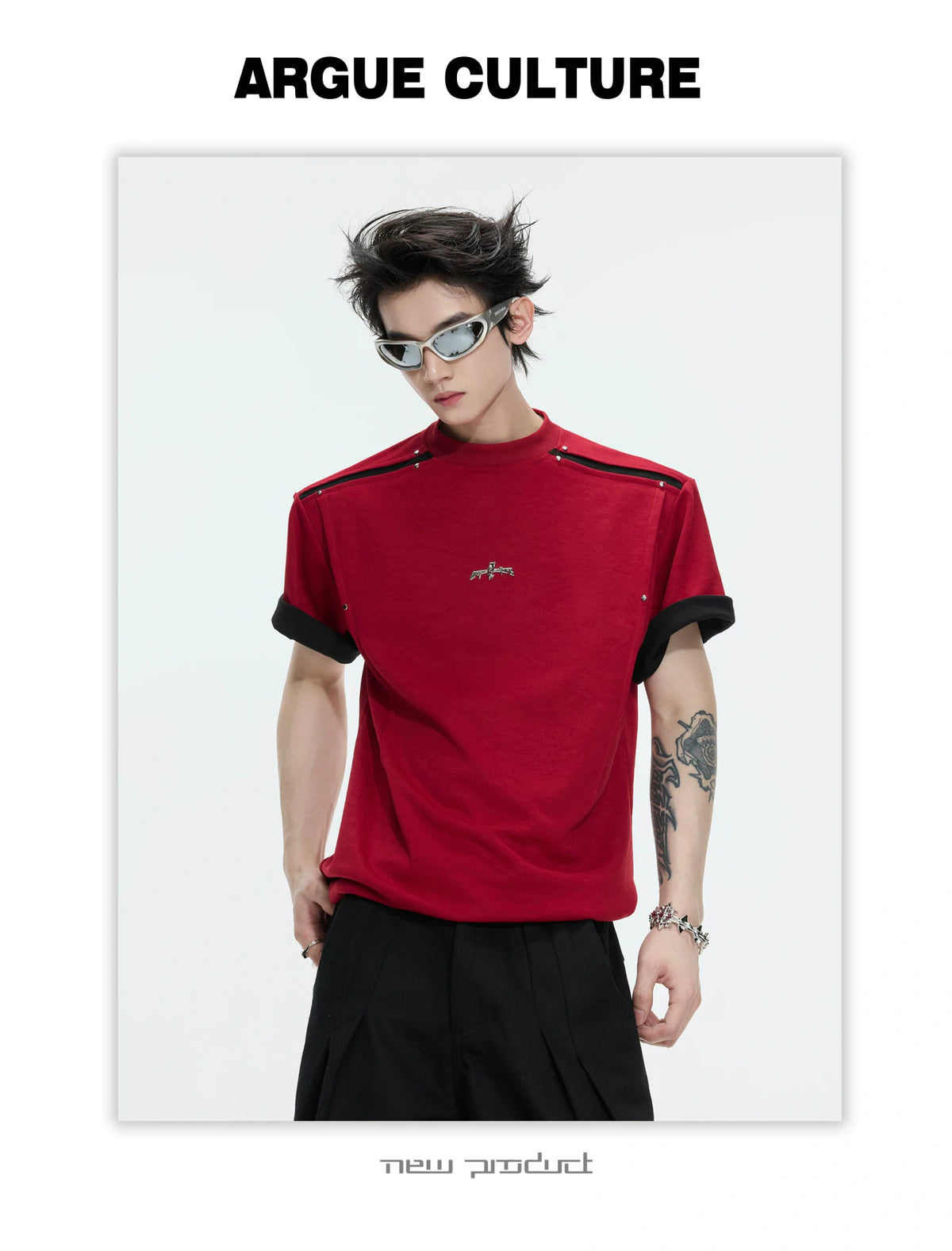 Contrast-Panel Unisex Crew Neck T-Shirt for Summer - description image 11