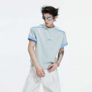 Contrast-Panel Unisex Crew Neck T-Shirt for Summer - main image 1