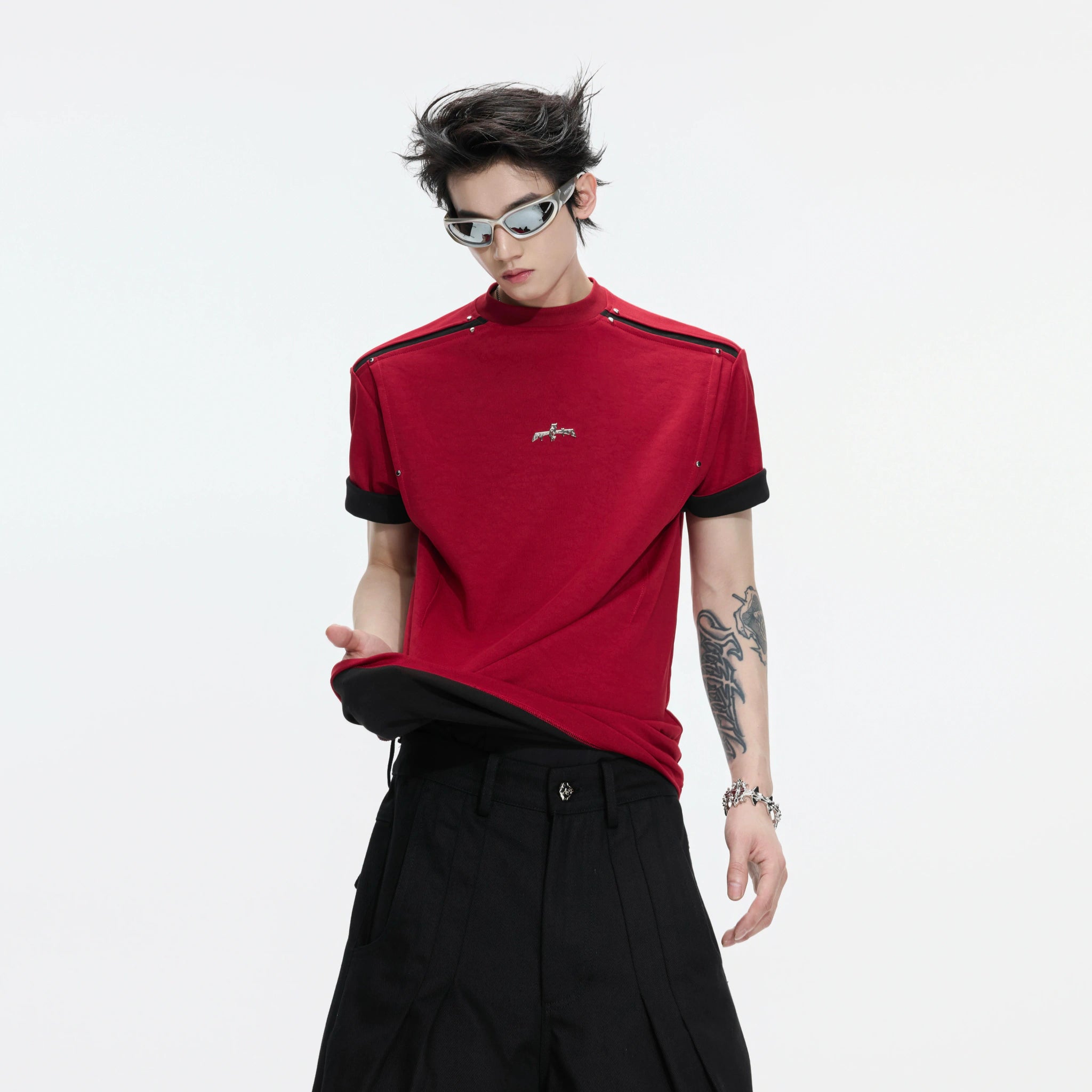 Contrast-Panel Unisex Crew Neck T-Shirt for Summer - main image 2