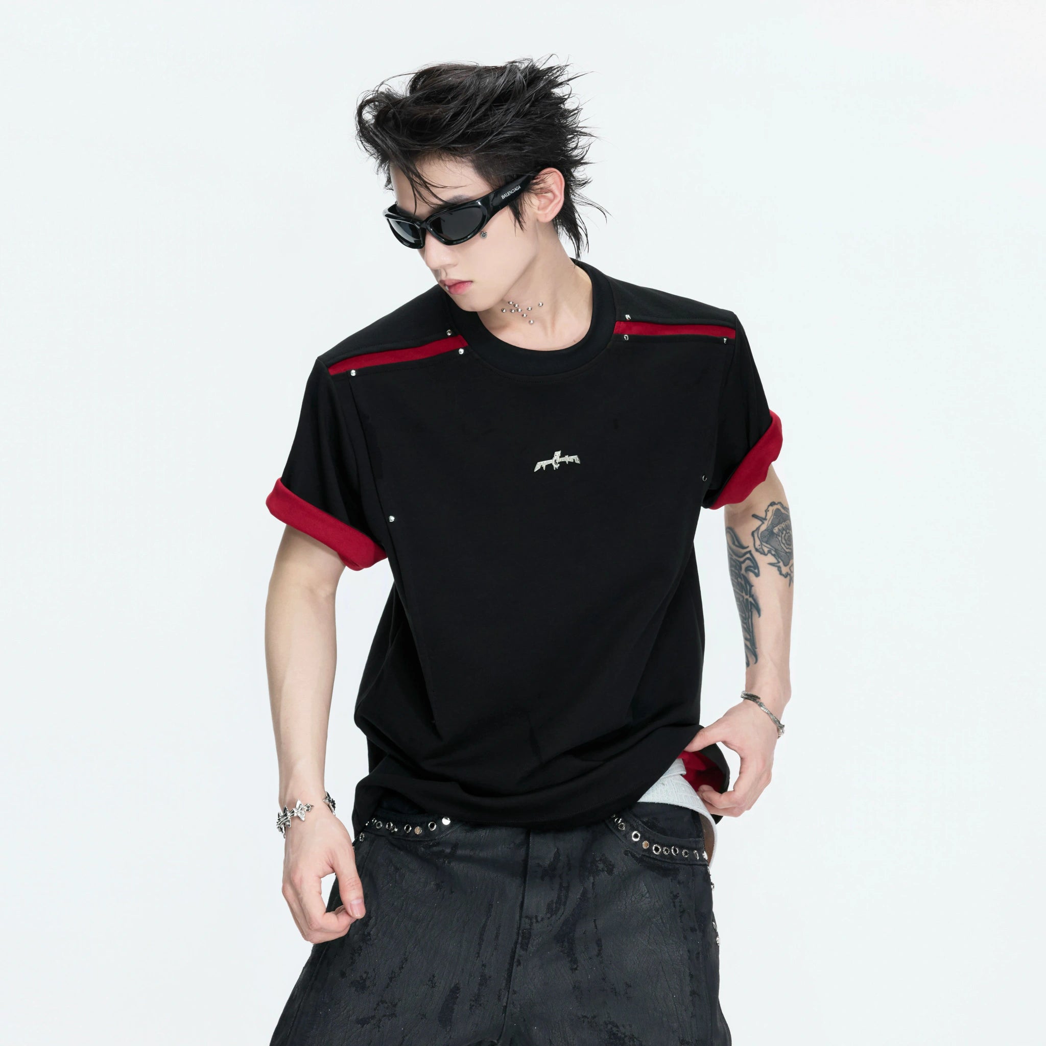 Contrast-Panel Unisex Crew Neck T-Shirt for Summer - main image 3