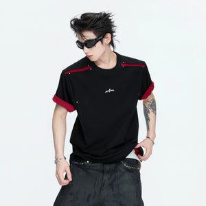 Contrast-Panel Unisex Crew Neck T-Shirt for Summer - main image 3