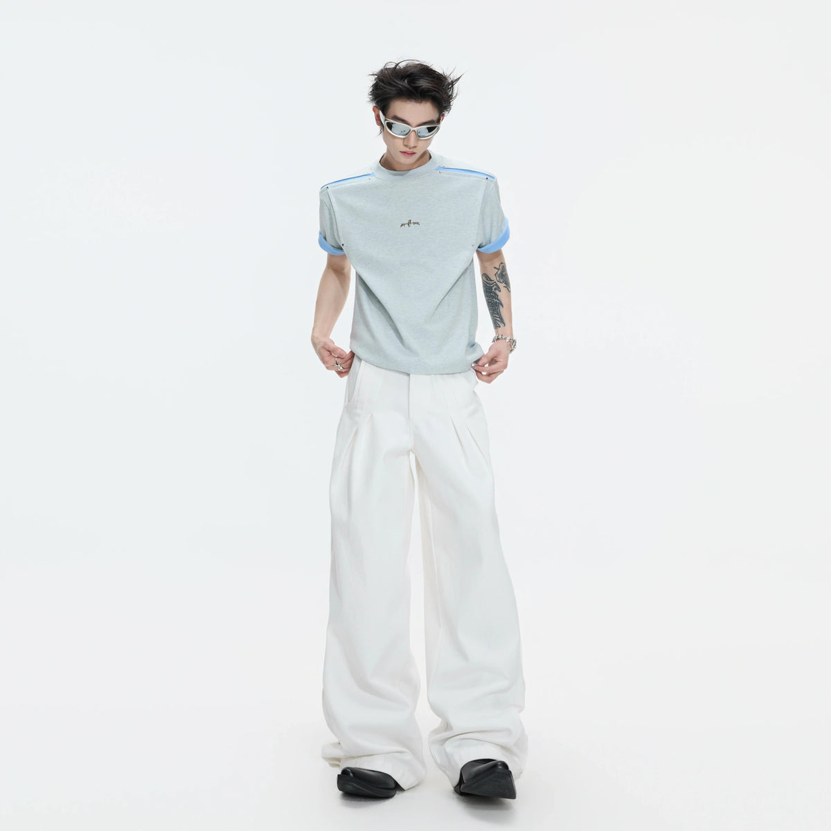 Contrast-Panel Unisex Crew Neck T-Shirt for Summer - main image 4