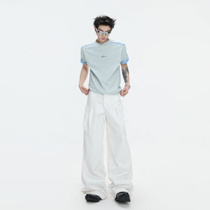 Contrast-Panel Unisex Crew Neck T-Shirt for Summer - main image 4