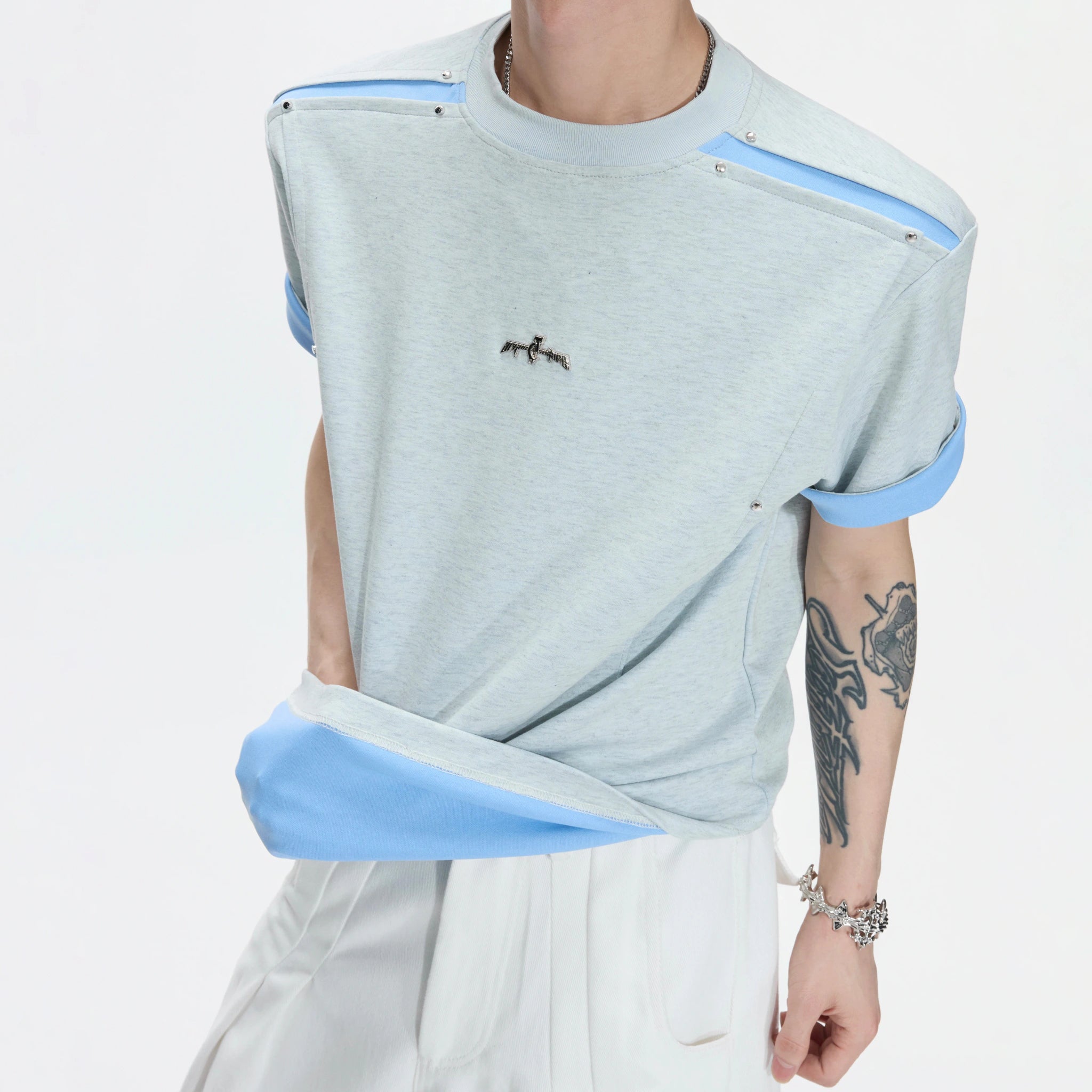 Contrast-Panel Unisex Crew Neck T-Shirt for Summer - main image 5