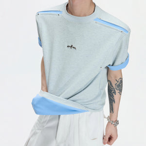 Contrast-Panel Unisex Crew Neck T-Shirt for Summer - main image 5