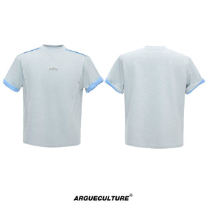 Contrast-Panel Unisex Crew Neck T-Shirt for Summer - Gray Blue Top