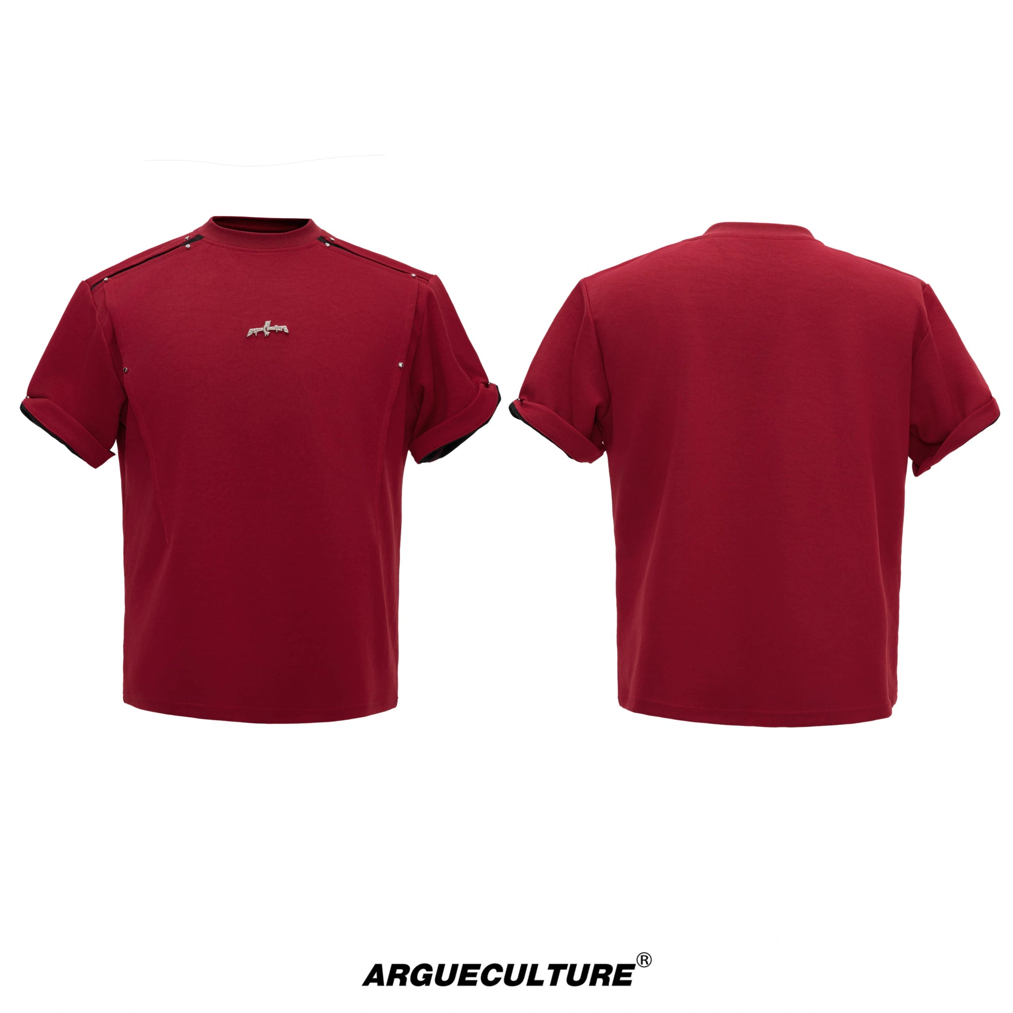 Contrast-Panel Unisex Crew Neck T-Shirt for Summer - Red Top
