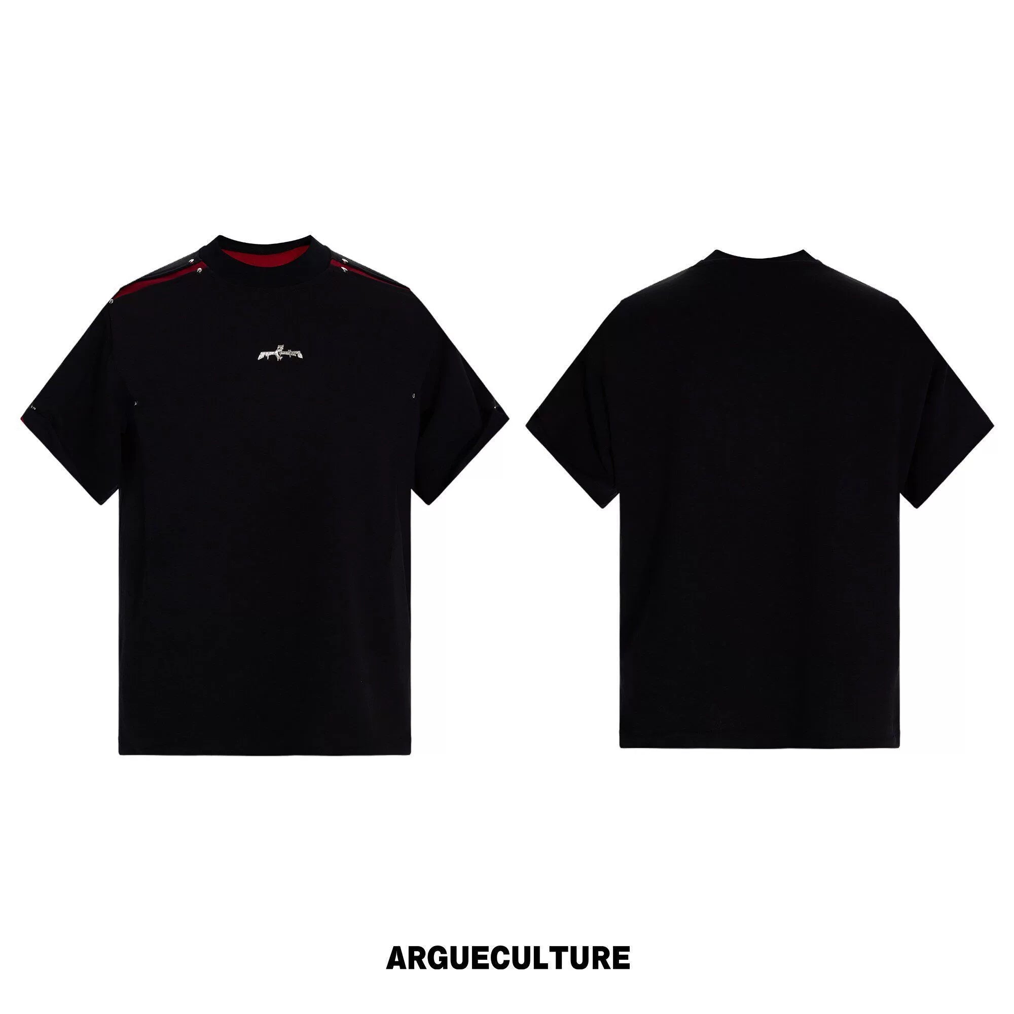 Contrast-Panel Unisex Crew Neck T-Shirt for Summer - Black Top
