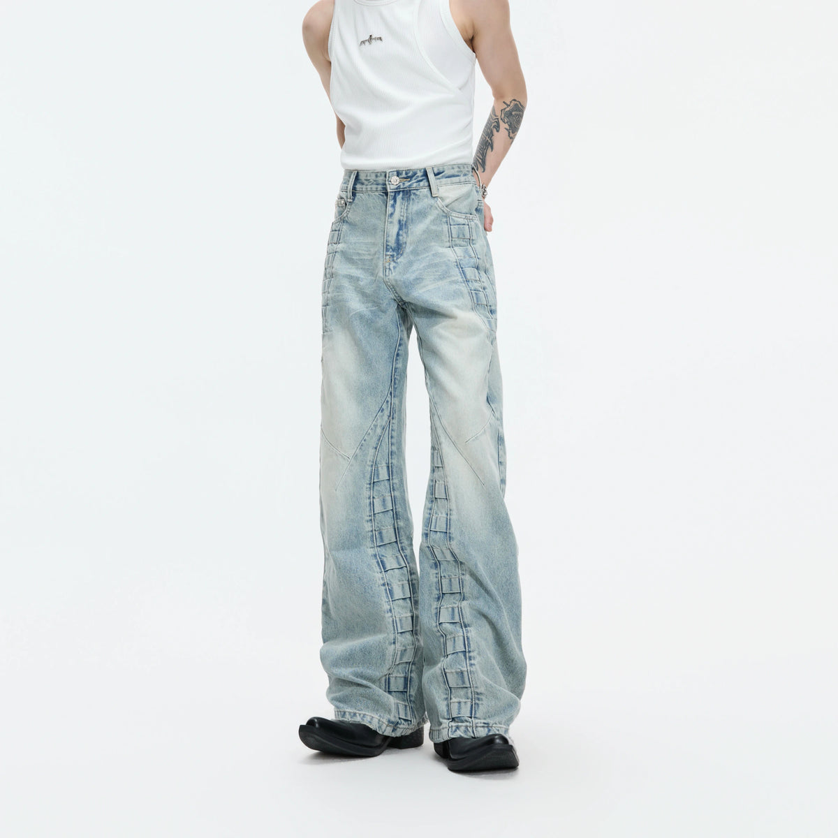 Washed Distressed Wide-Leg Jeans | Sculpted Denim - main image 1