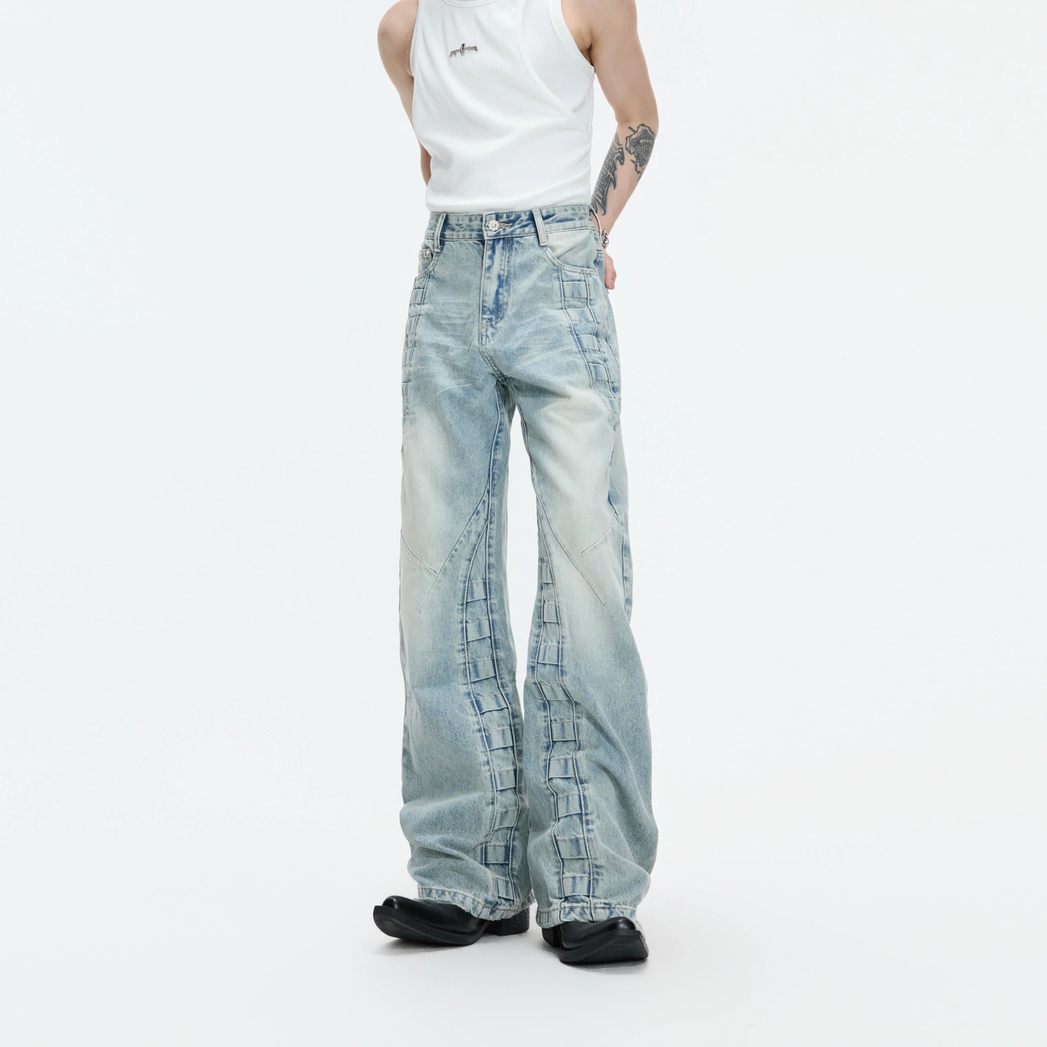 Washed Distressed Wide-Leg Jeans | Sculpted Denim - main image 1
