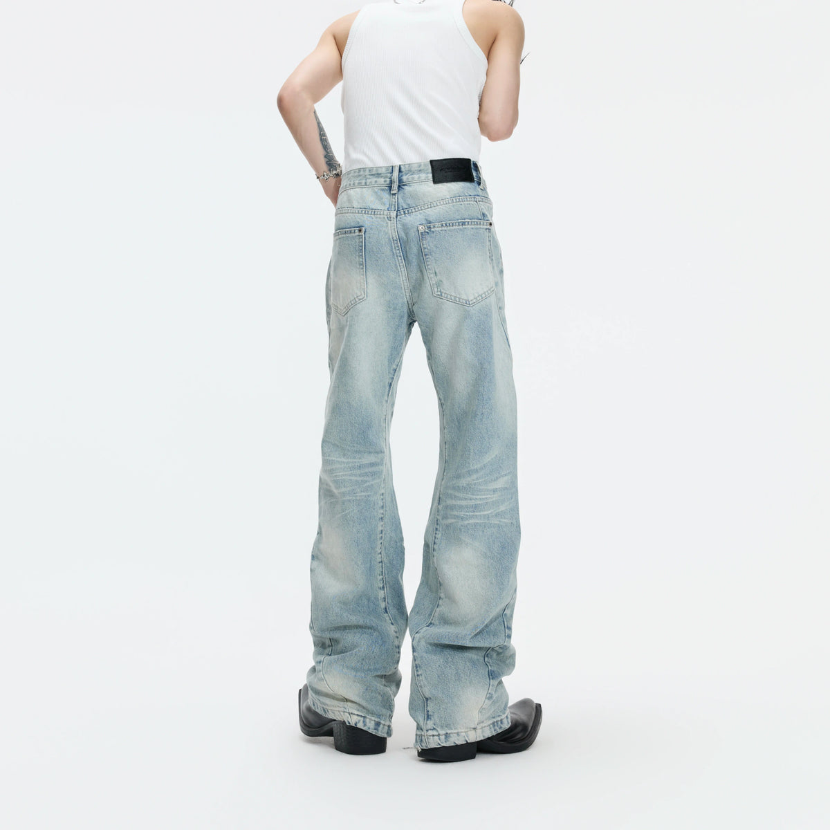 Washed Distressed Wide-Leg Jeans | Sculpted Denim - main image 4