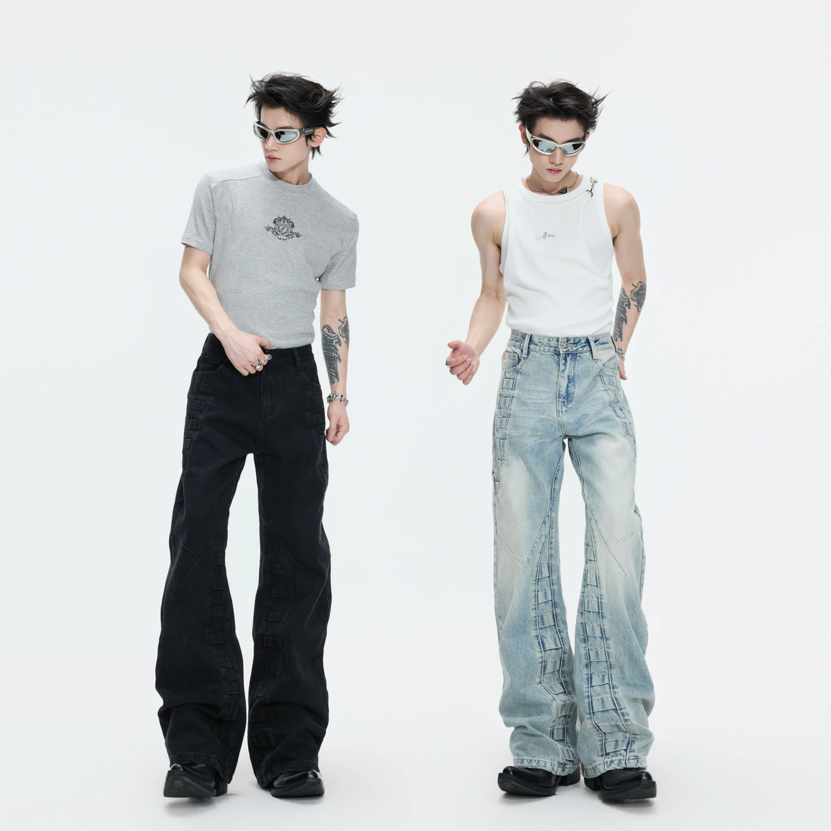 Washed Distressed Wide-Leg Jeans | Sculpted Denim - main image 5