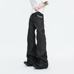 14 oz Black Raw Denim Deconstructed Straight-Leg Jeans - main image 1