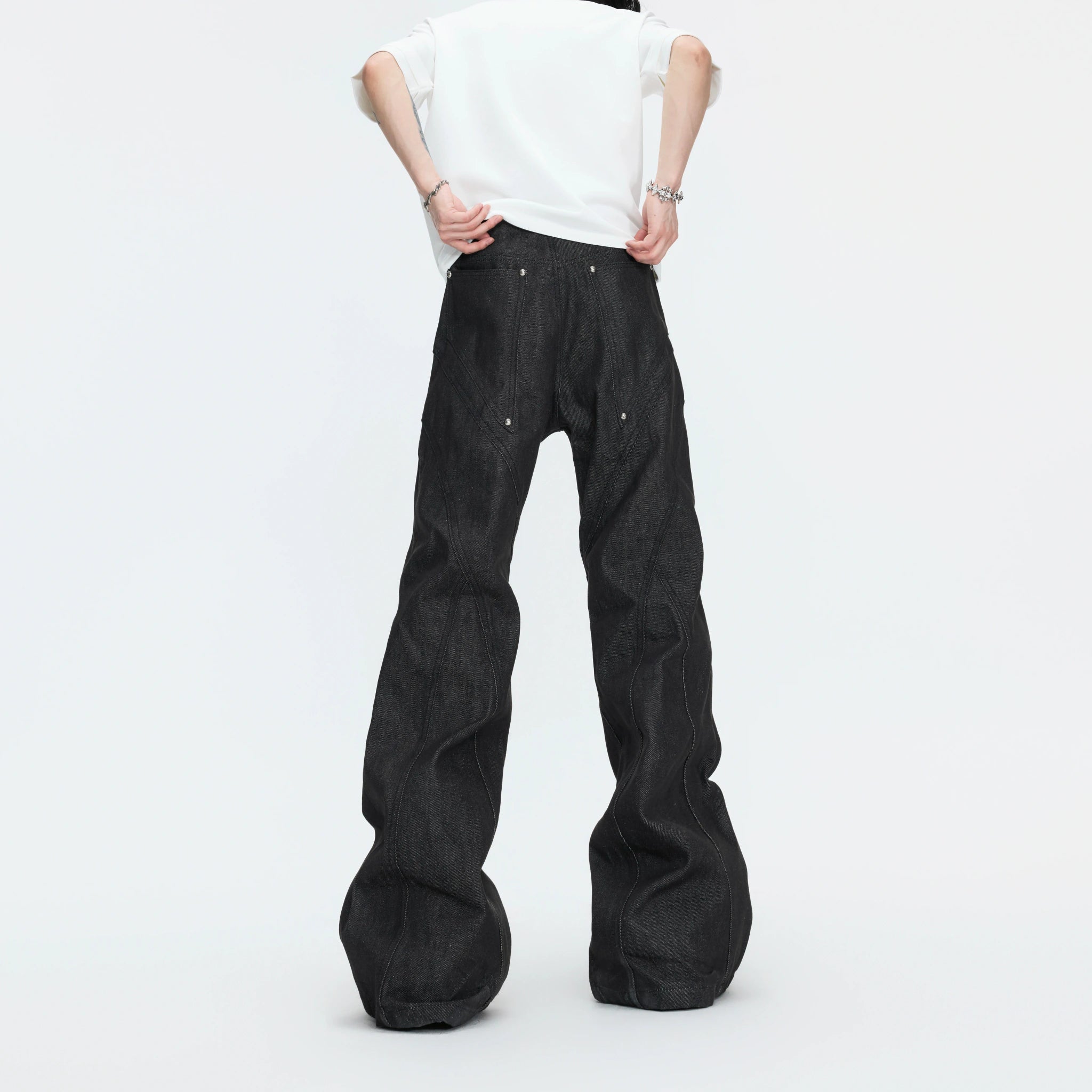 14 oz Black Raw Denim Deconstructed Straight-Leg Jeans - main image 2