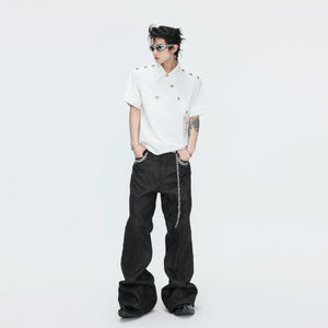 14 oz Black Raw Denim Deconstructed Straight-Leg Jeans - main image 3
