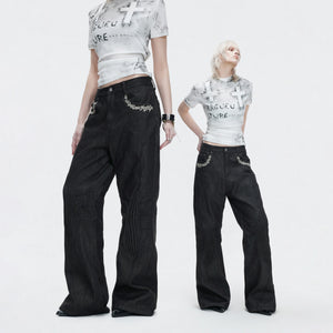 14 oz Black Raw Denim Deconstructed Straight-Leg Jeans - main image 5