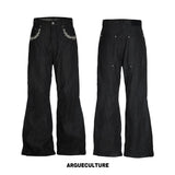 14 oz Black Raw Denim Deconstructed Straight-Leg Jeans - Black Pants