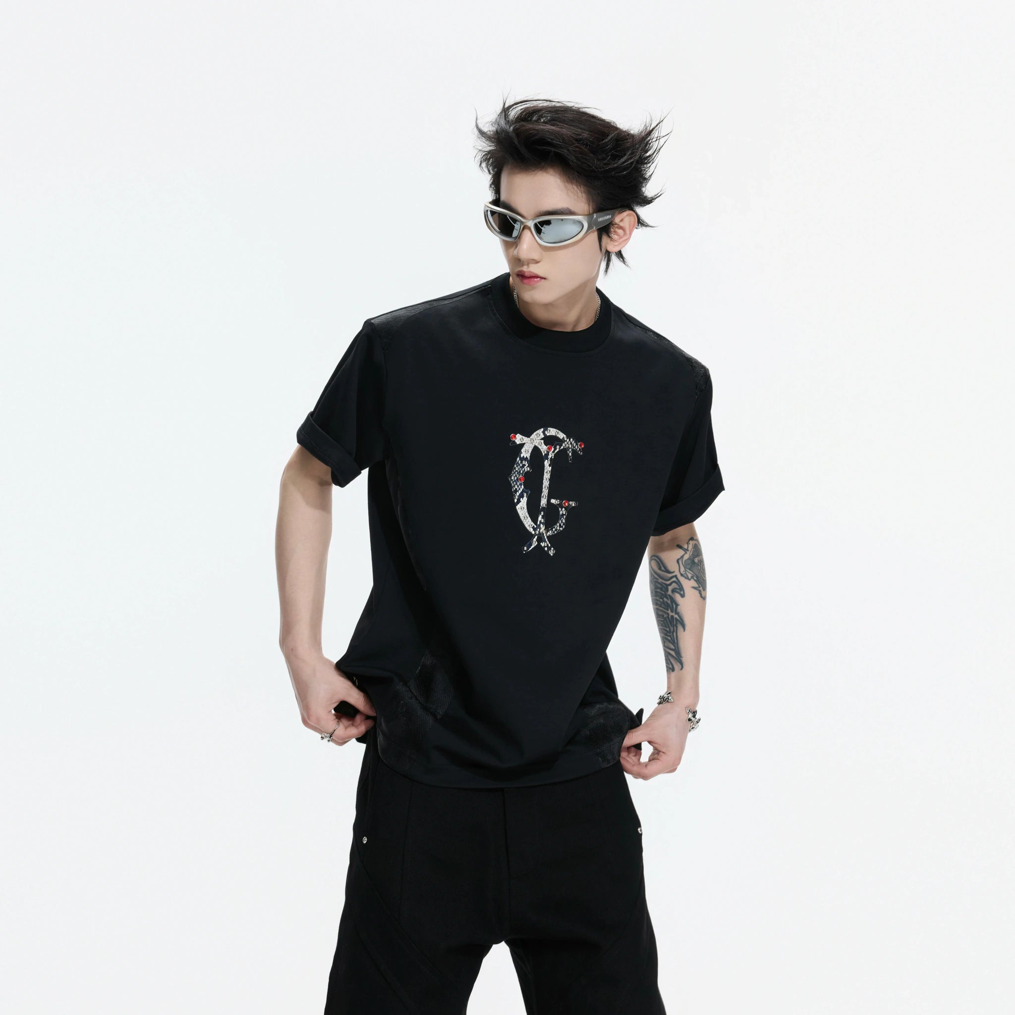 Snake-Pattern Deconstructed Graphic T-Shirt | Black - main image 2