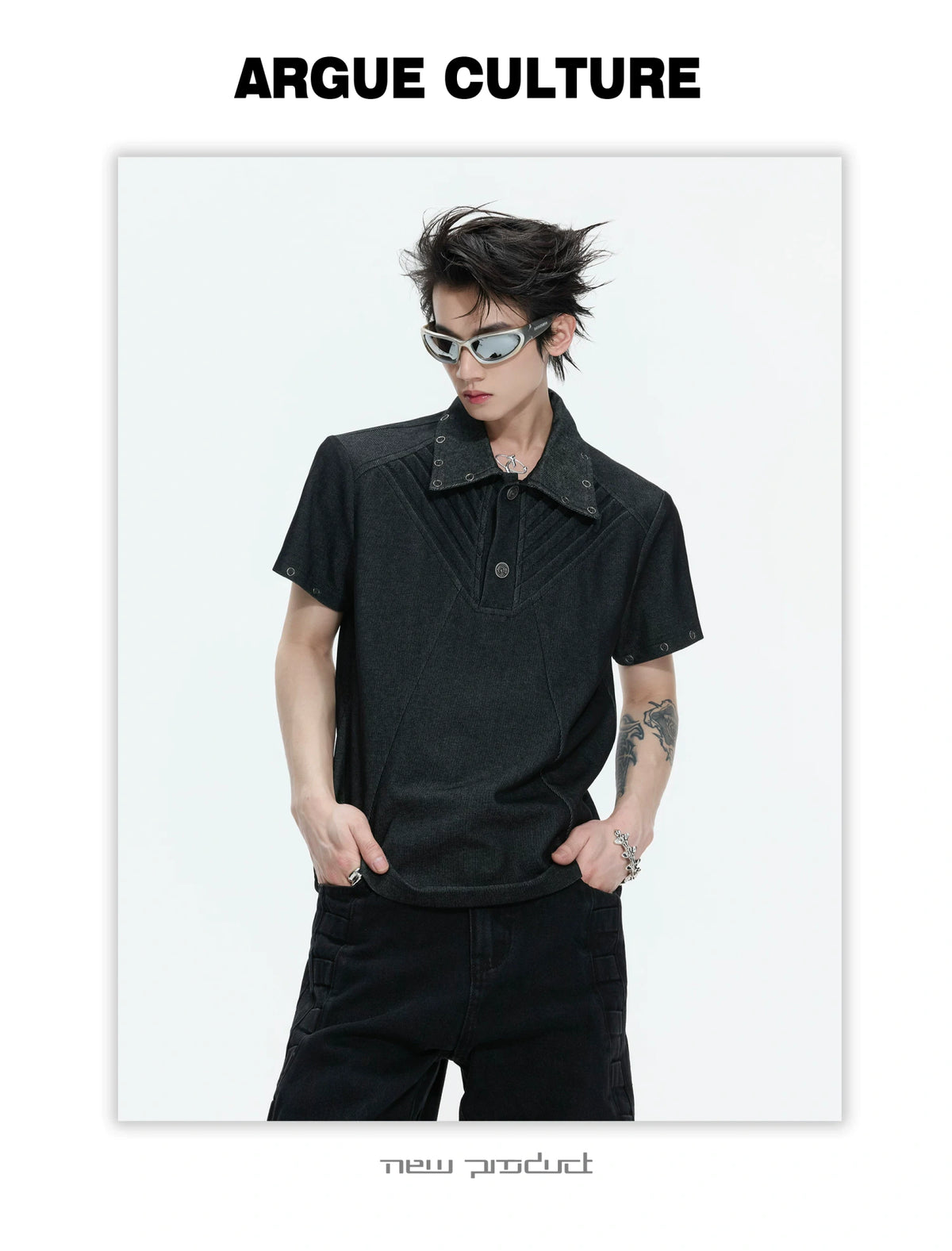 Washed Textured Polo Shirt with Structured Cut - description image 3