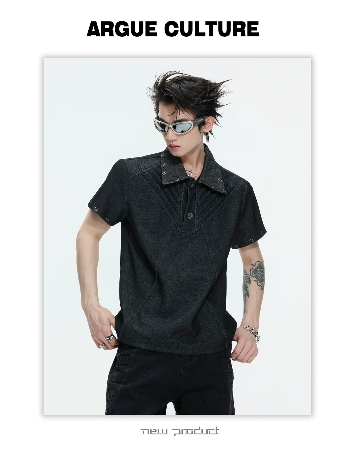 Washed Textured Polo Shirt with Structured Cut - description image 4