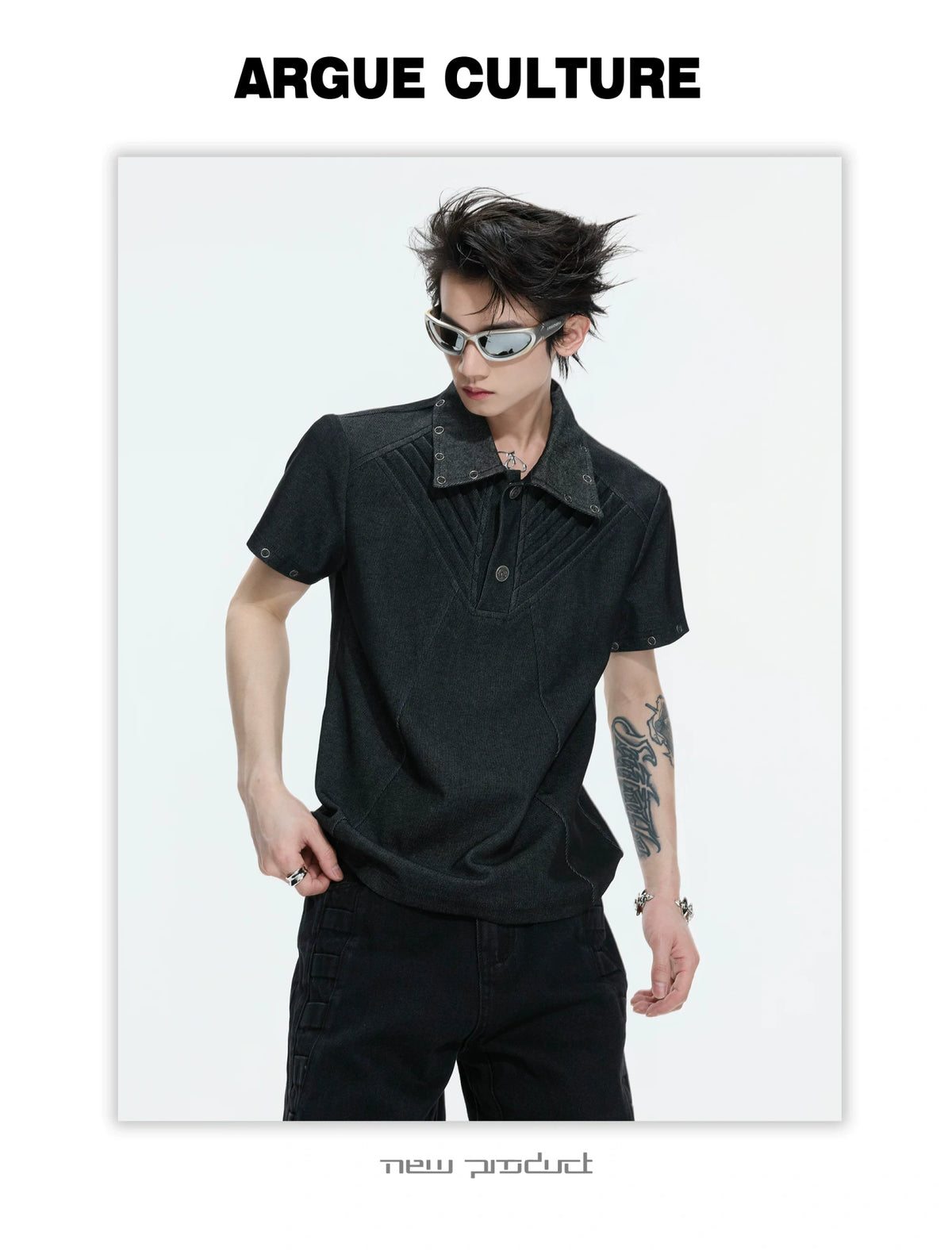 Washed Textured Polo Shirt with Structured Cut - description image 5