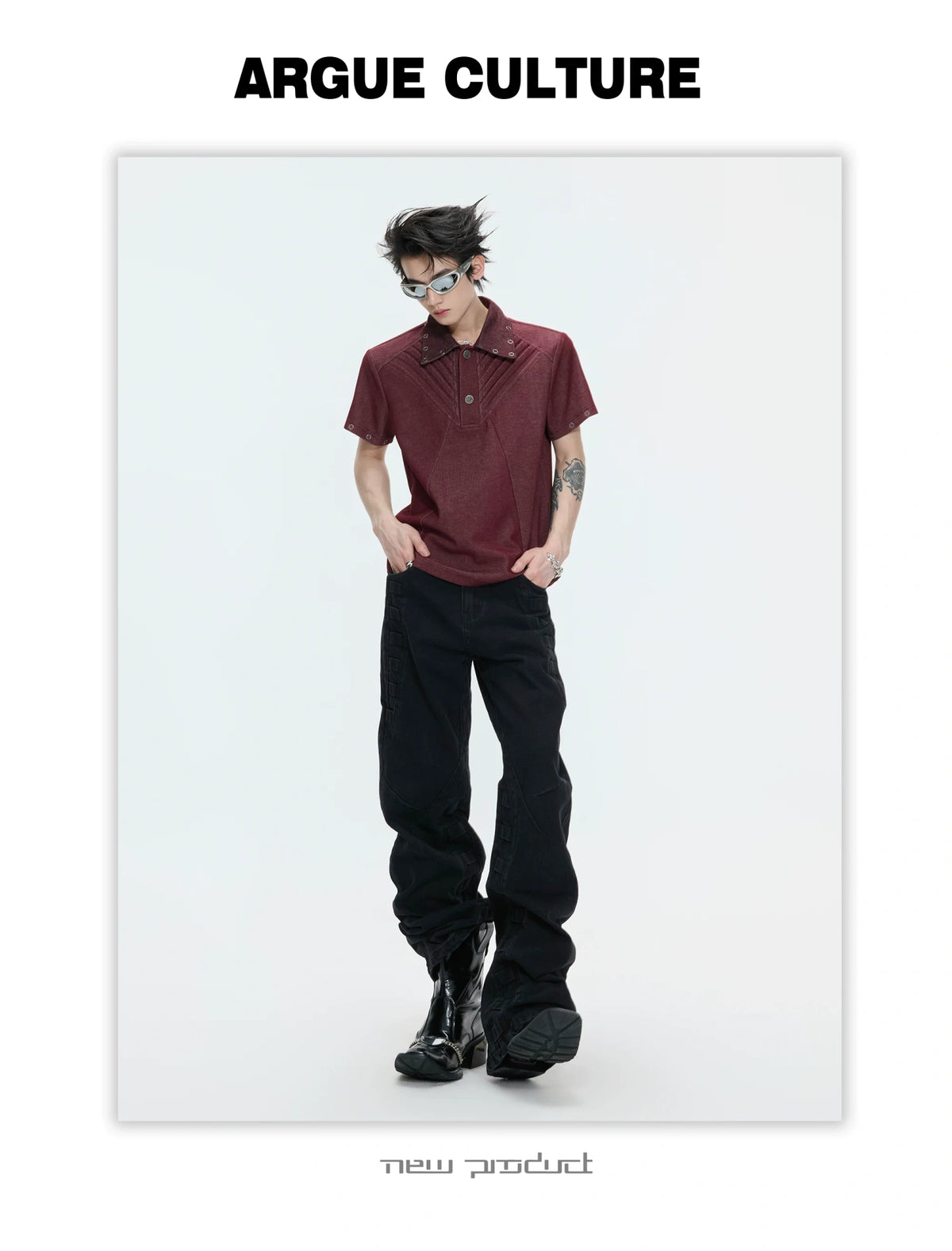 Washed Textured Polo Shirt with Structured Cut - description image 7