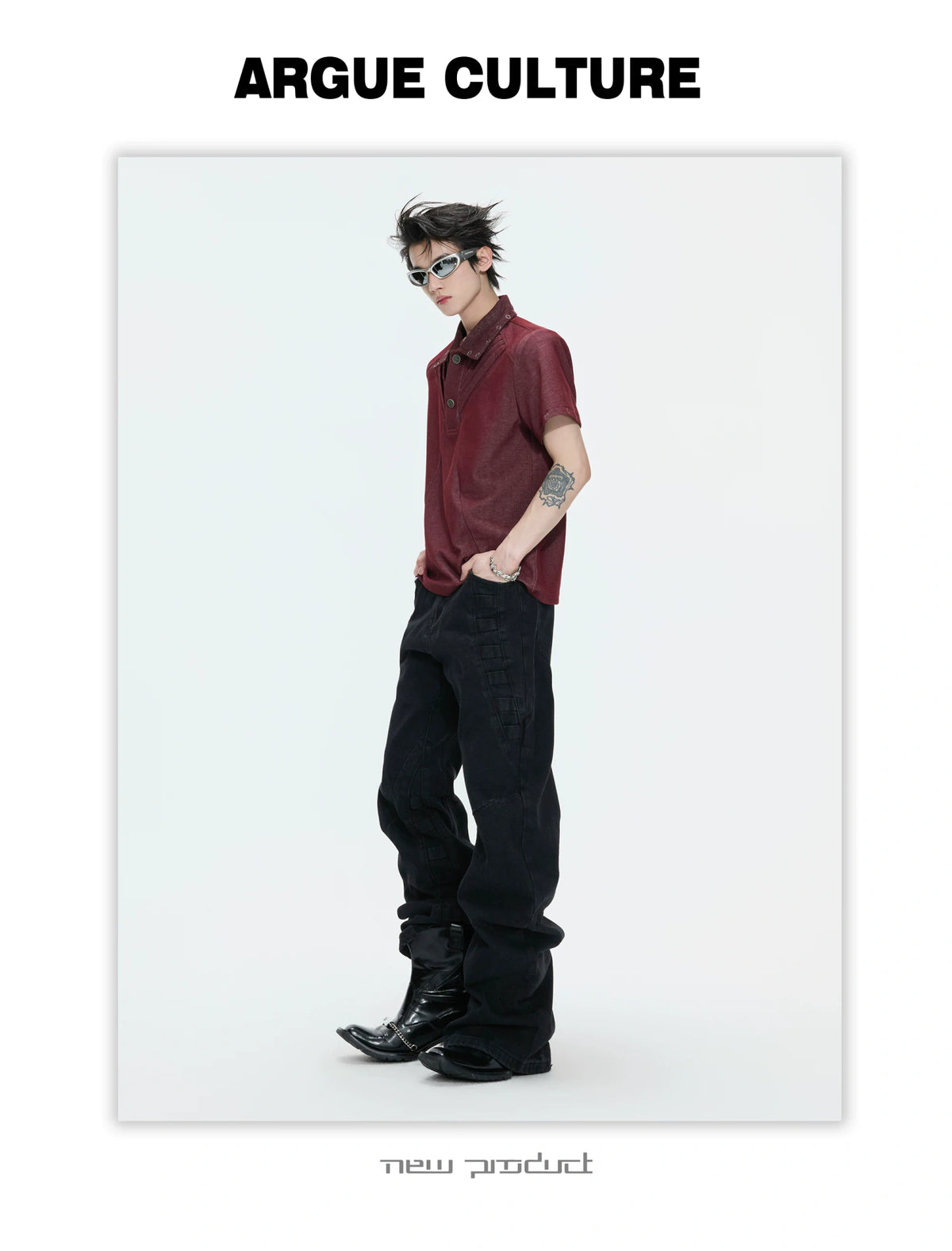 Washed Textured Polo Shirt with Structured Cut - description image 8