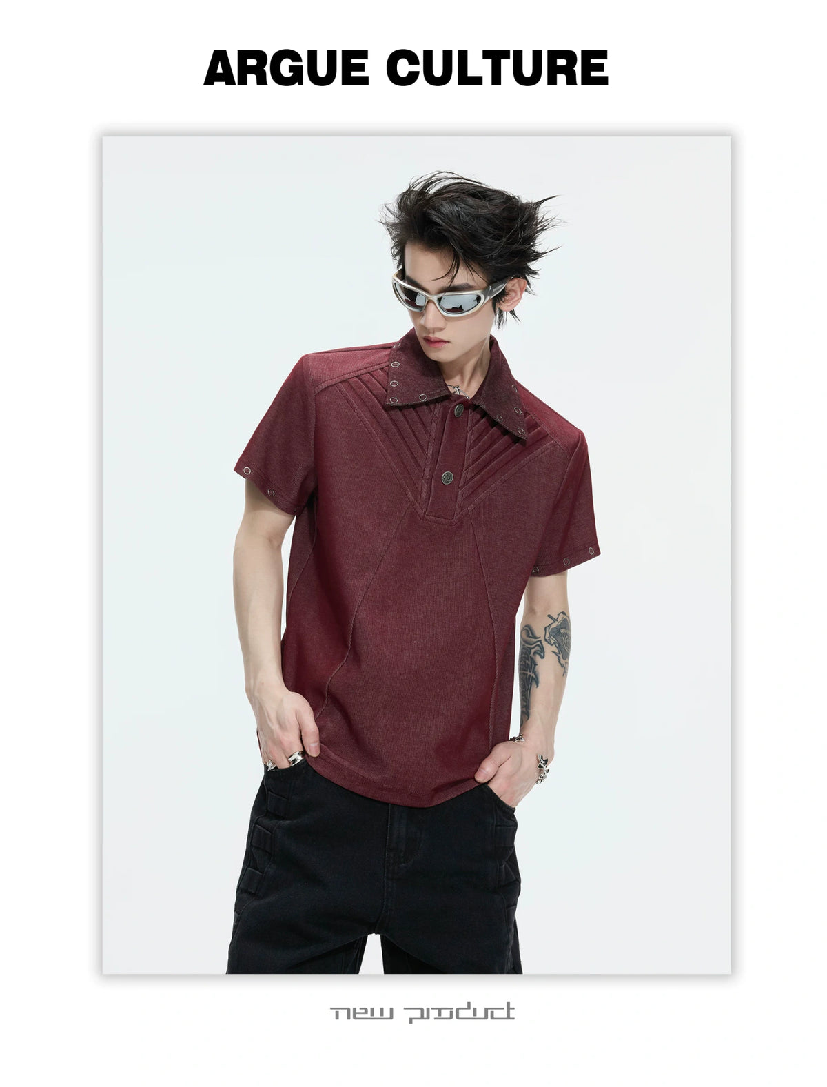 Washed Textured Polo Shirt with Structured Cut - description image 9