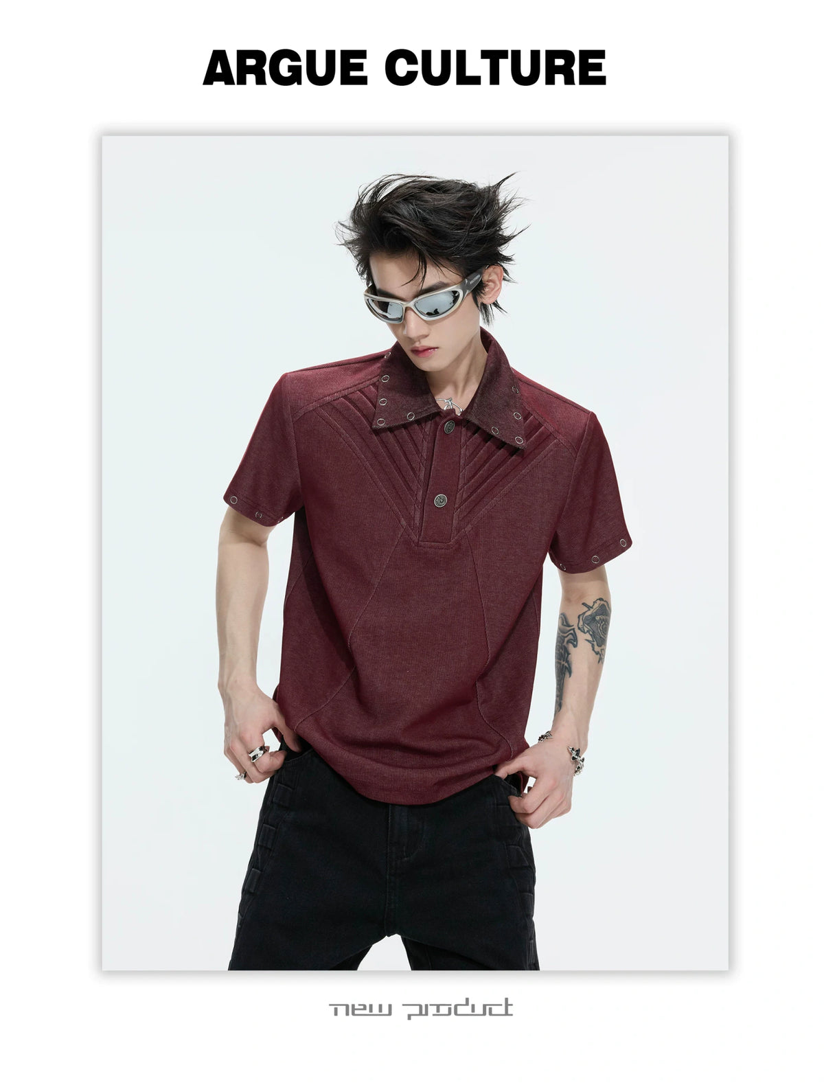 Washed Textured Polo Shirt with Structured Cut - description image 10