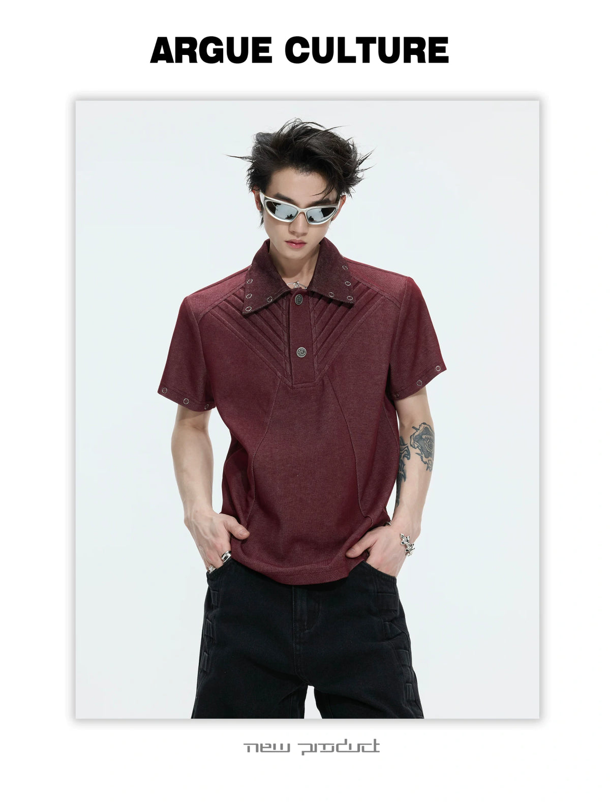 Washed Textured Polo Shirt with Structured Cut - description image 11