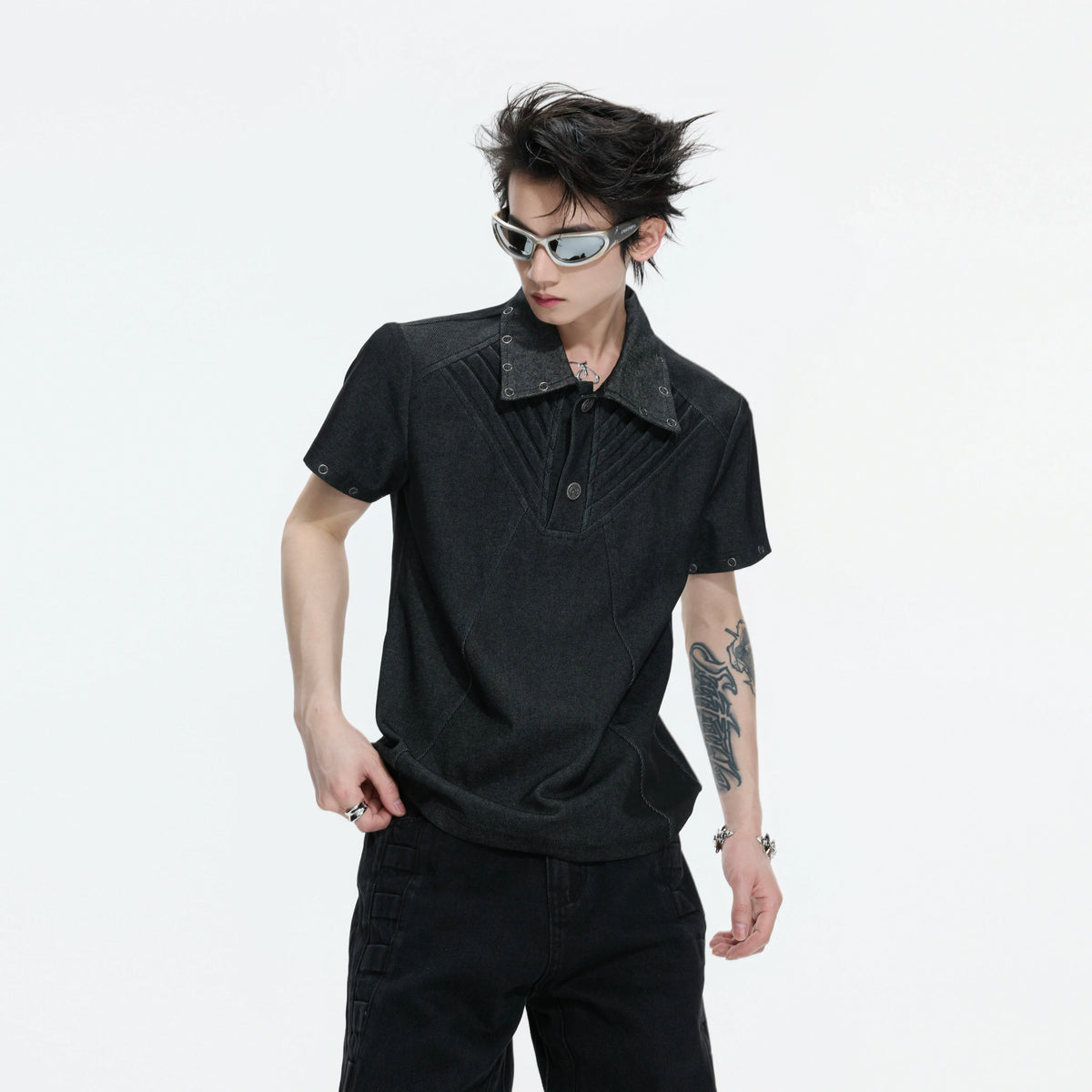 Washed Textured Polo Shirt with Structured Cut - main image 1