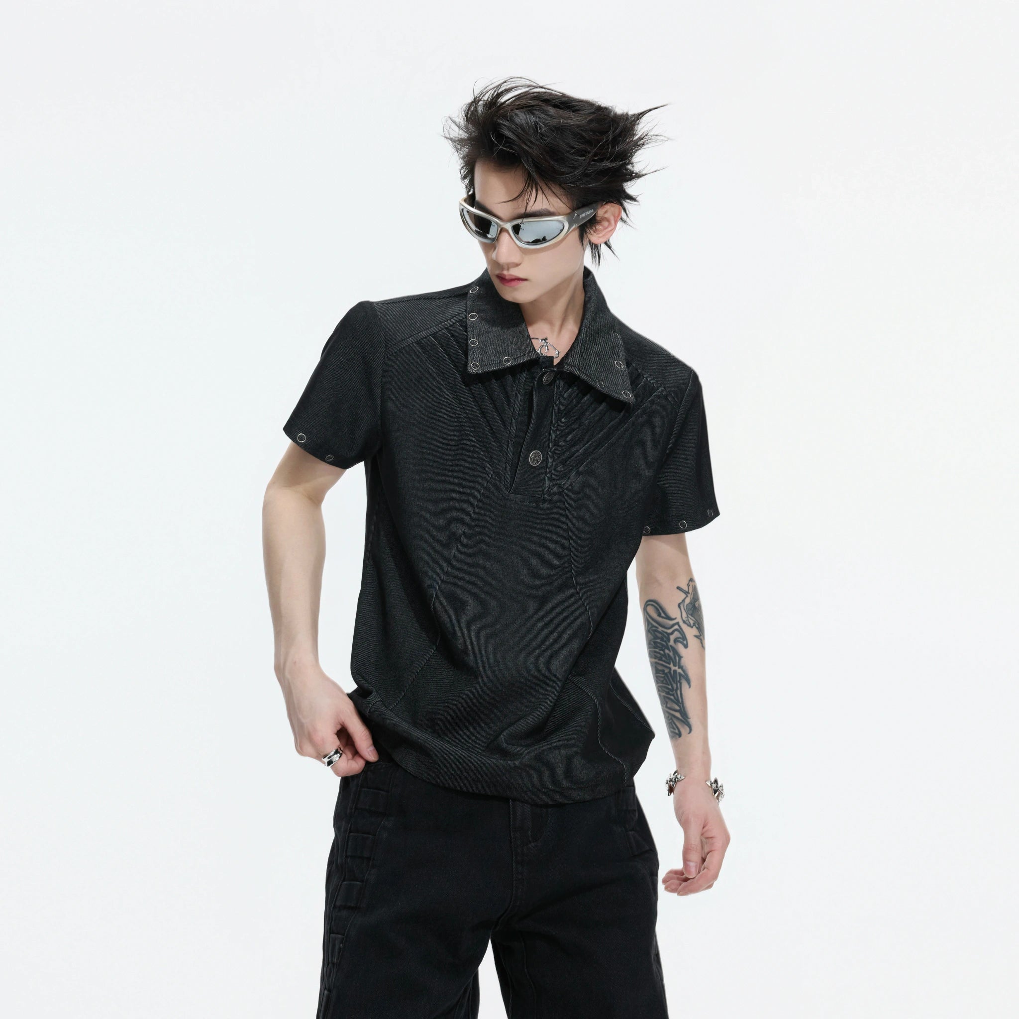 Washed Textured Polo Shirt with Structured Cut - main image 1